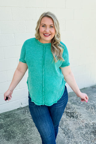 Back Then Right Now Waffle Knit Top, Kelly Green
