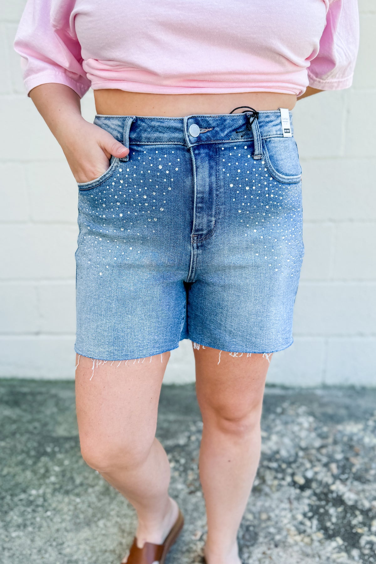 Judy Blue Miranda High Waist Rhinestone Denim Shorts Sew