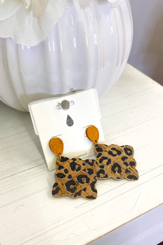 Leopard Print Cork Cutout Drop Earrings