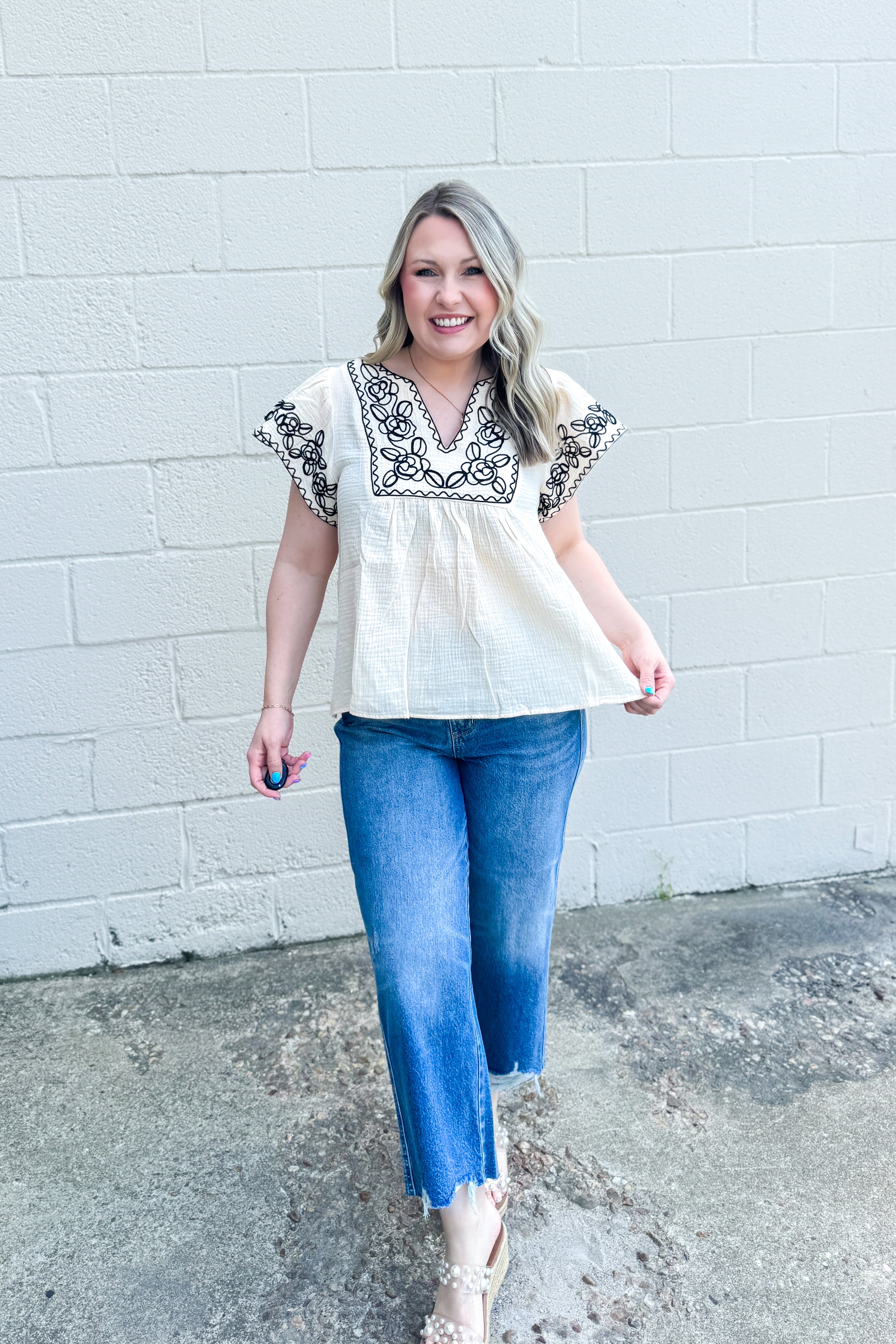 Take The Long Road Embroidered Top
