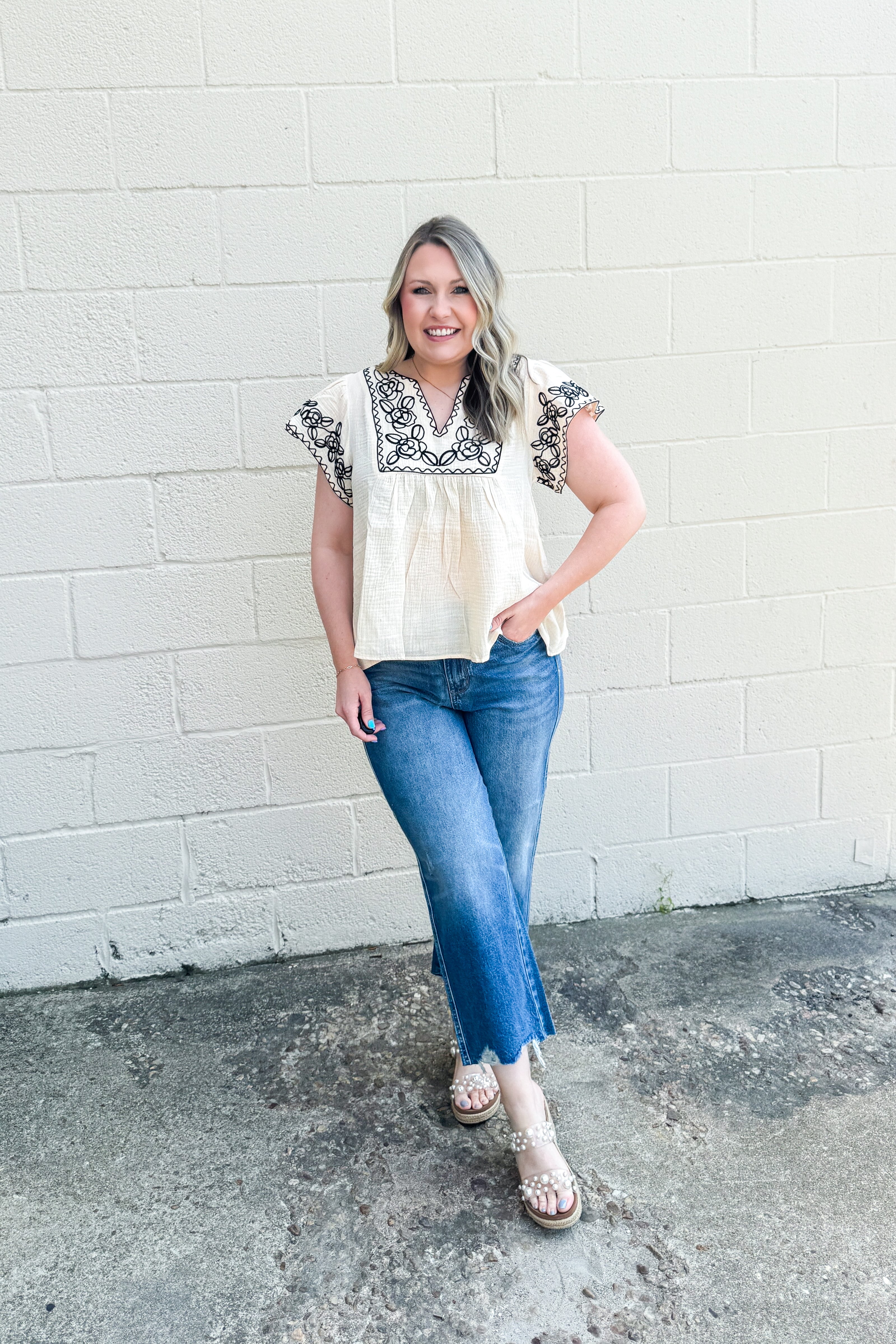 Take The Long Road Embroidered Top