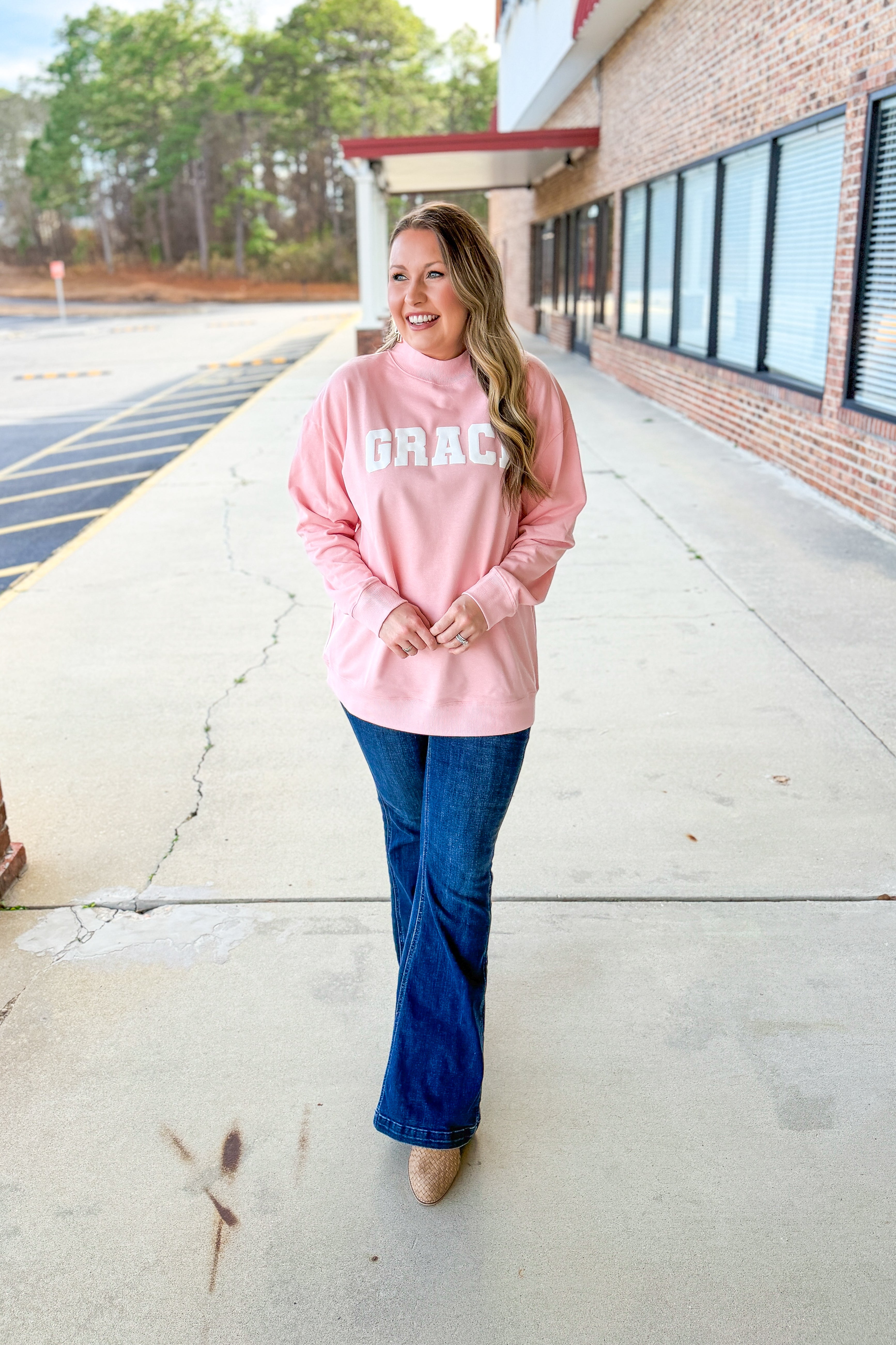 Grace Mock Neck Sweatshirt, Pink