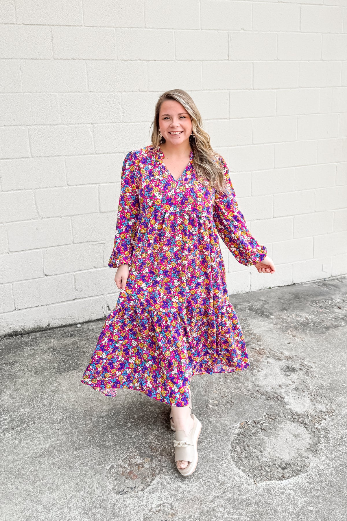 fuchsia floral midi dress Count Me In Floral Midi Dress, Fuchsia