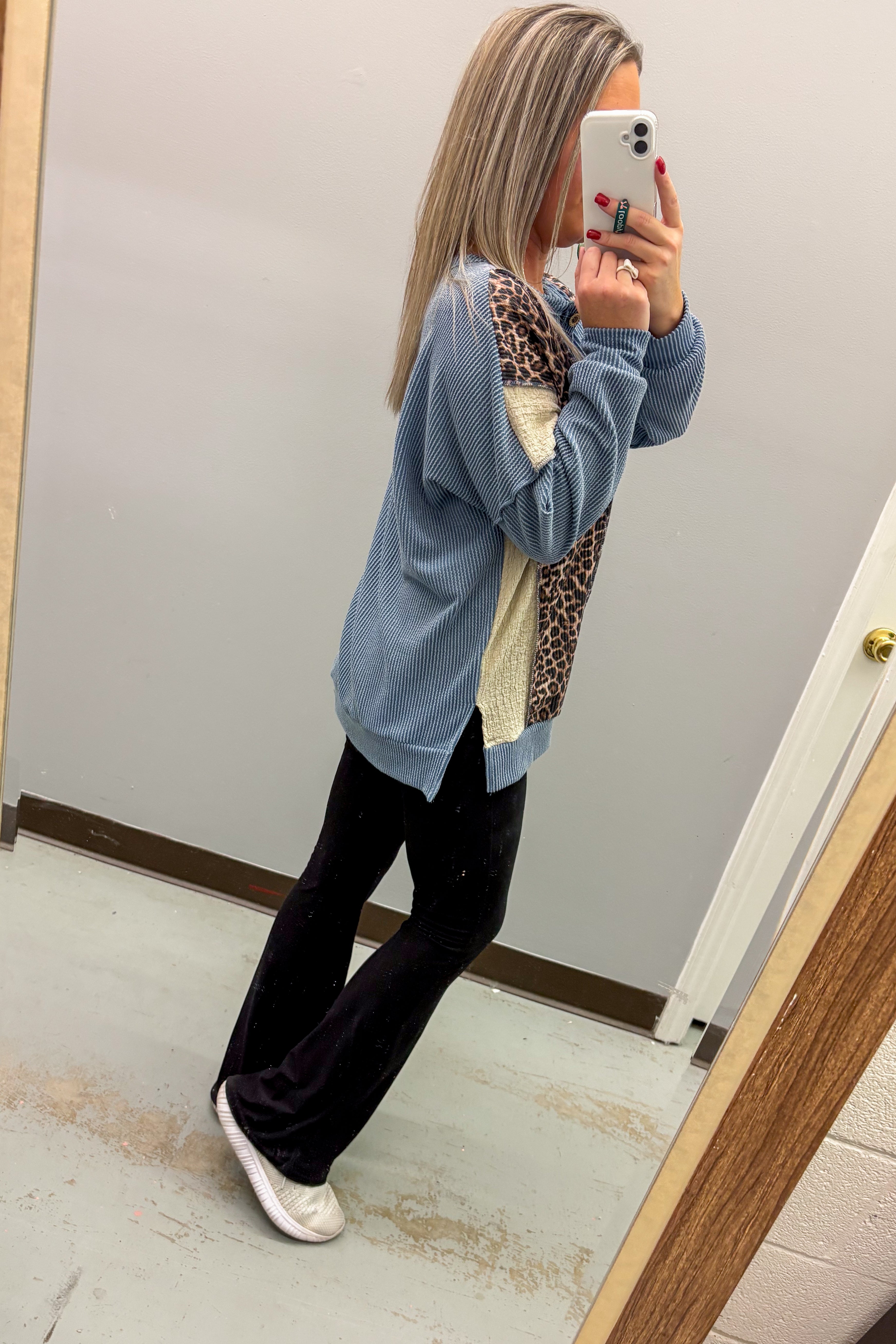 Blue Ridge Leopard Henly Pullover Top