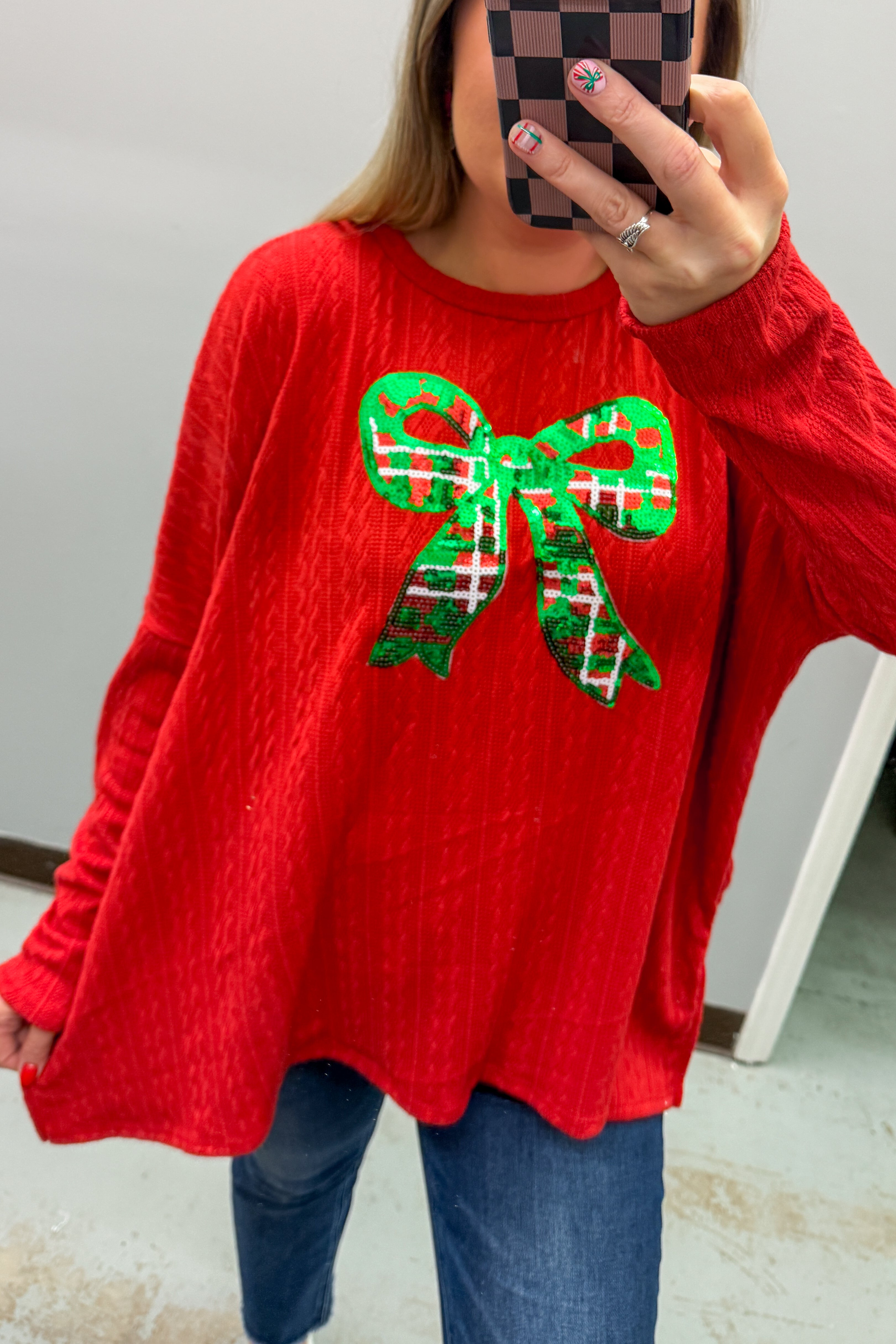 Christmas Charm Sequin Bow Top