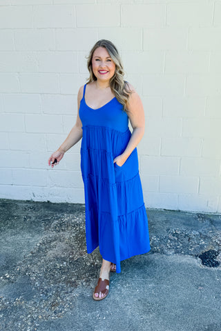 Olivia Tiered Maxi Dress, Ocean Blue