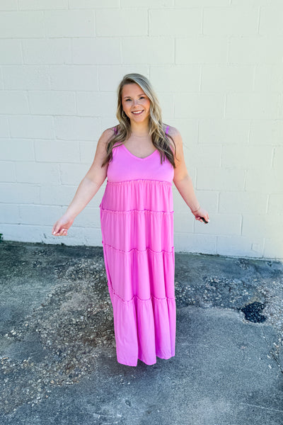 Olivia Tiered Maxi Dress, Candy Pink