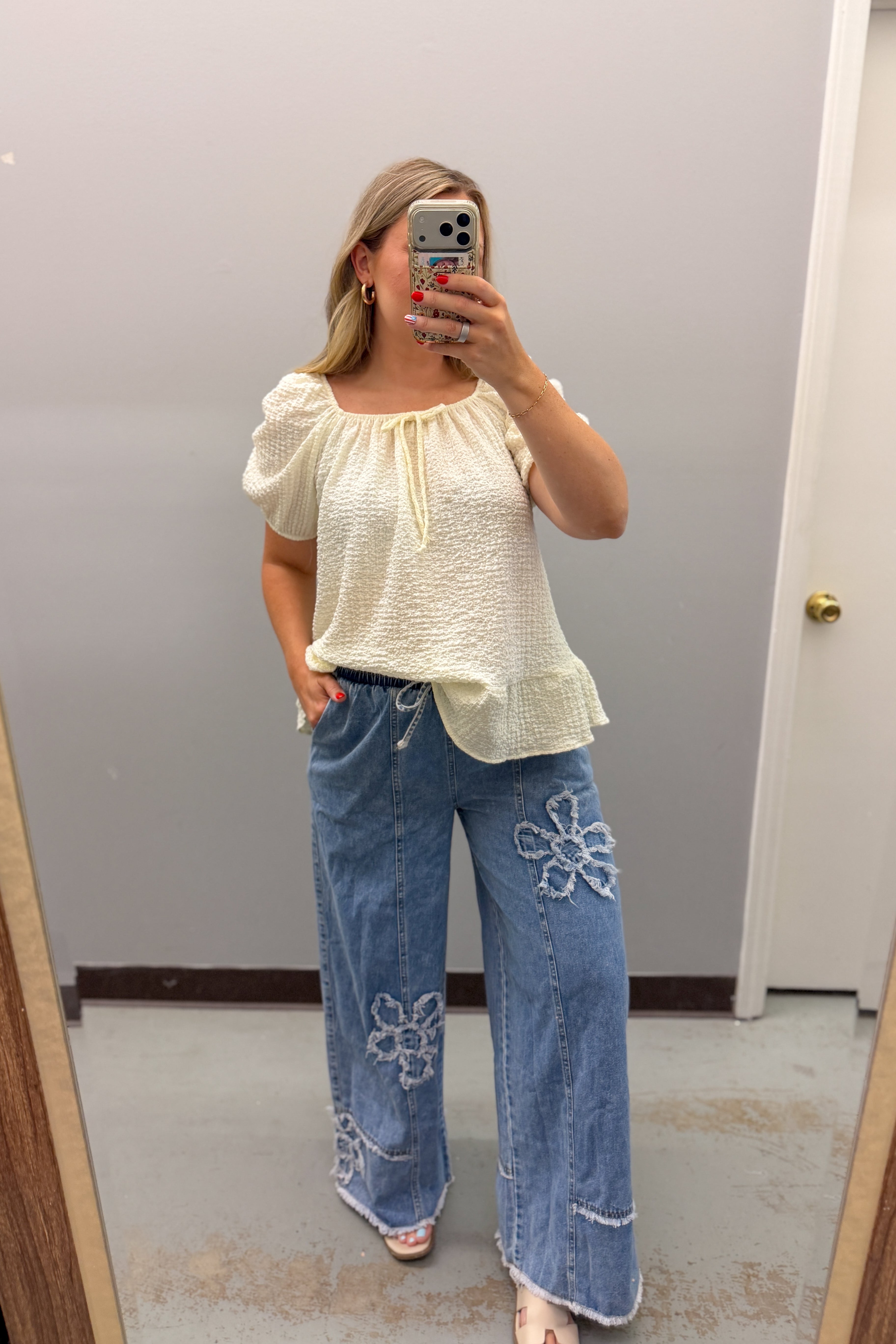Fresh Picked Floral Wide Leg Denim Pants