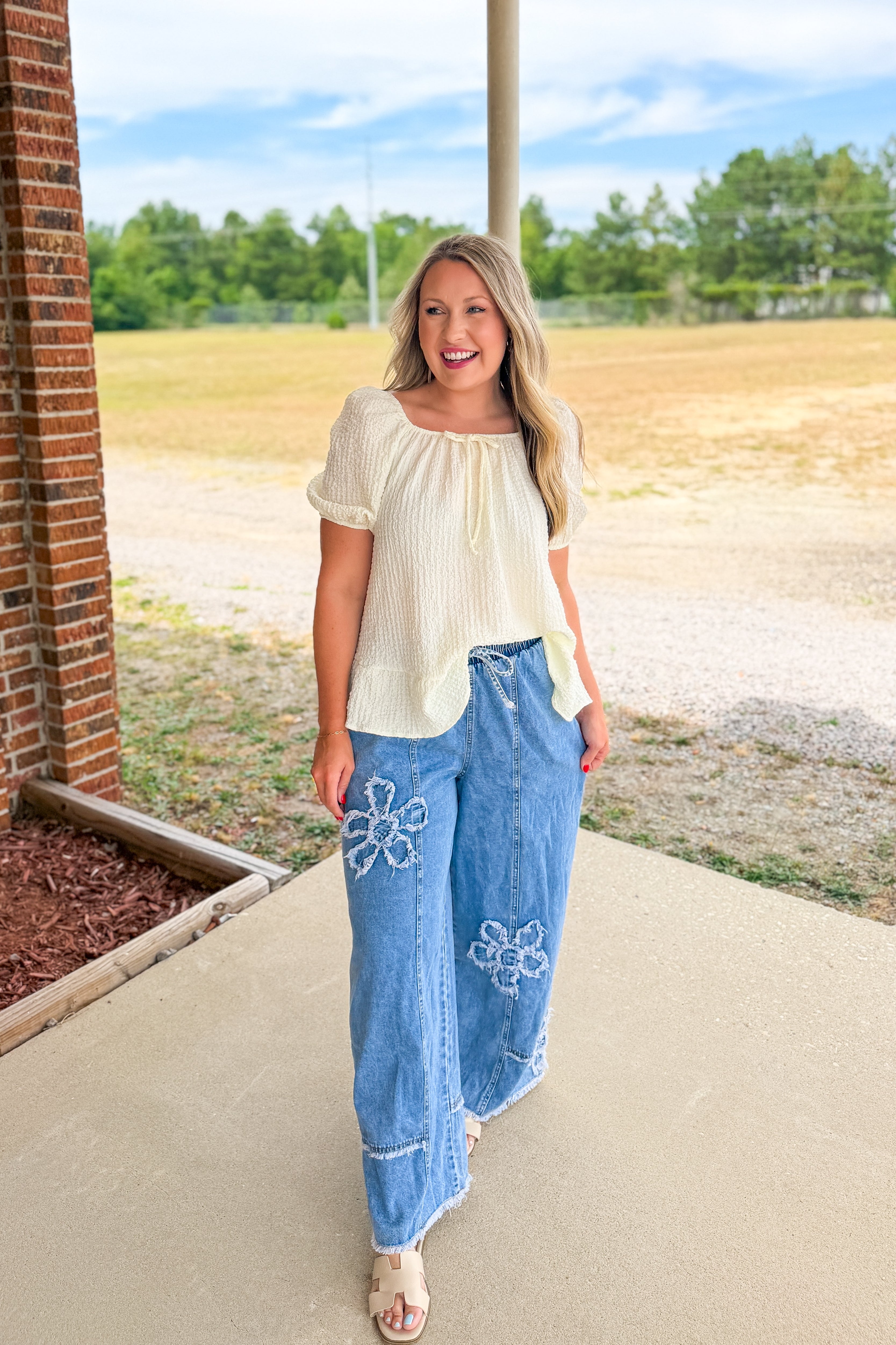 Fresh Picked Floral Wide Leg Denim Pants