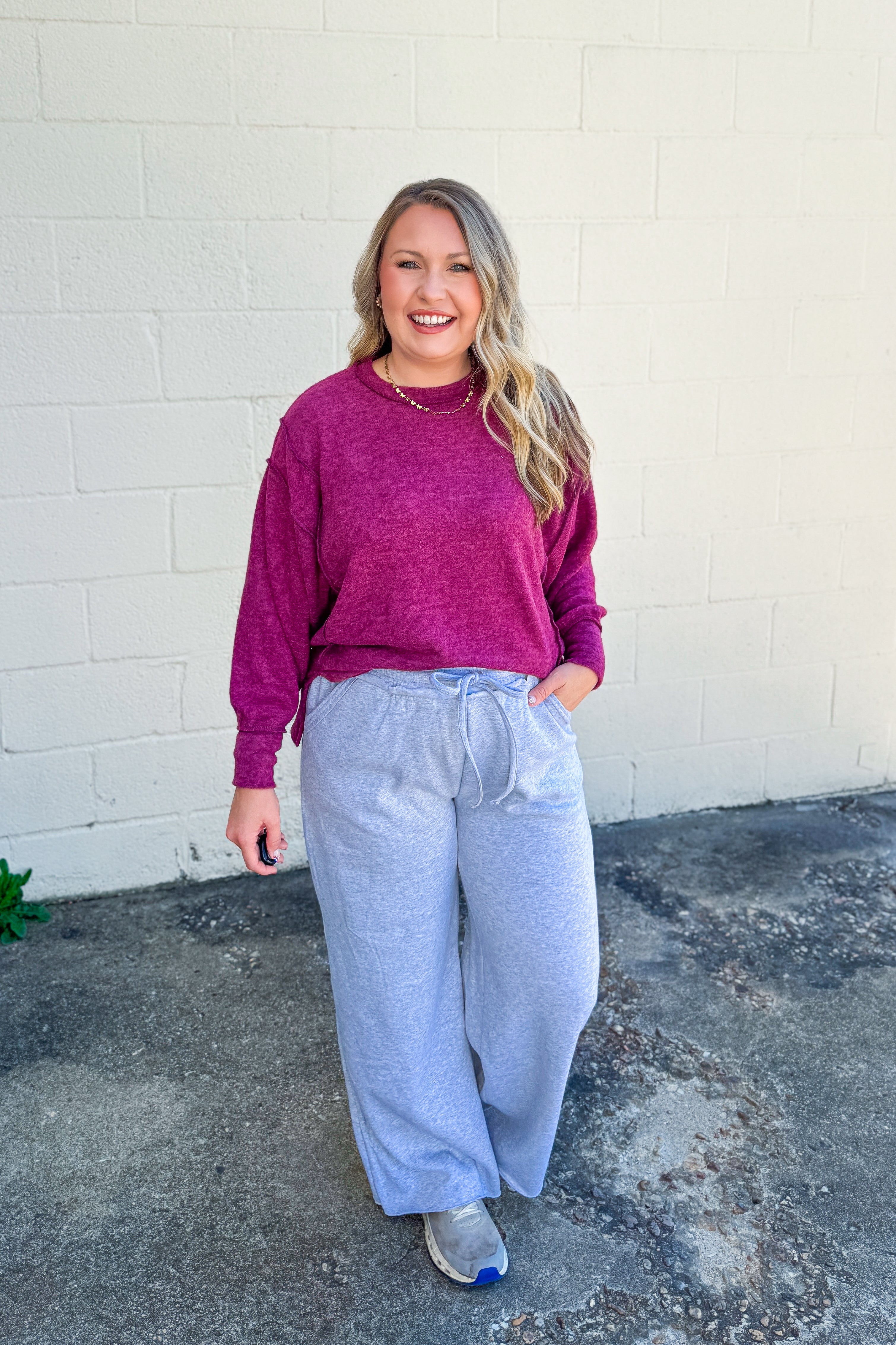 Casual Day Oversized Sweater Top, Eggplant