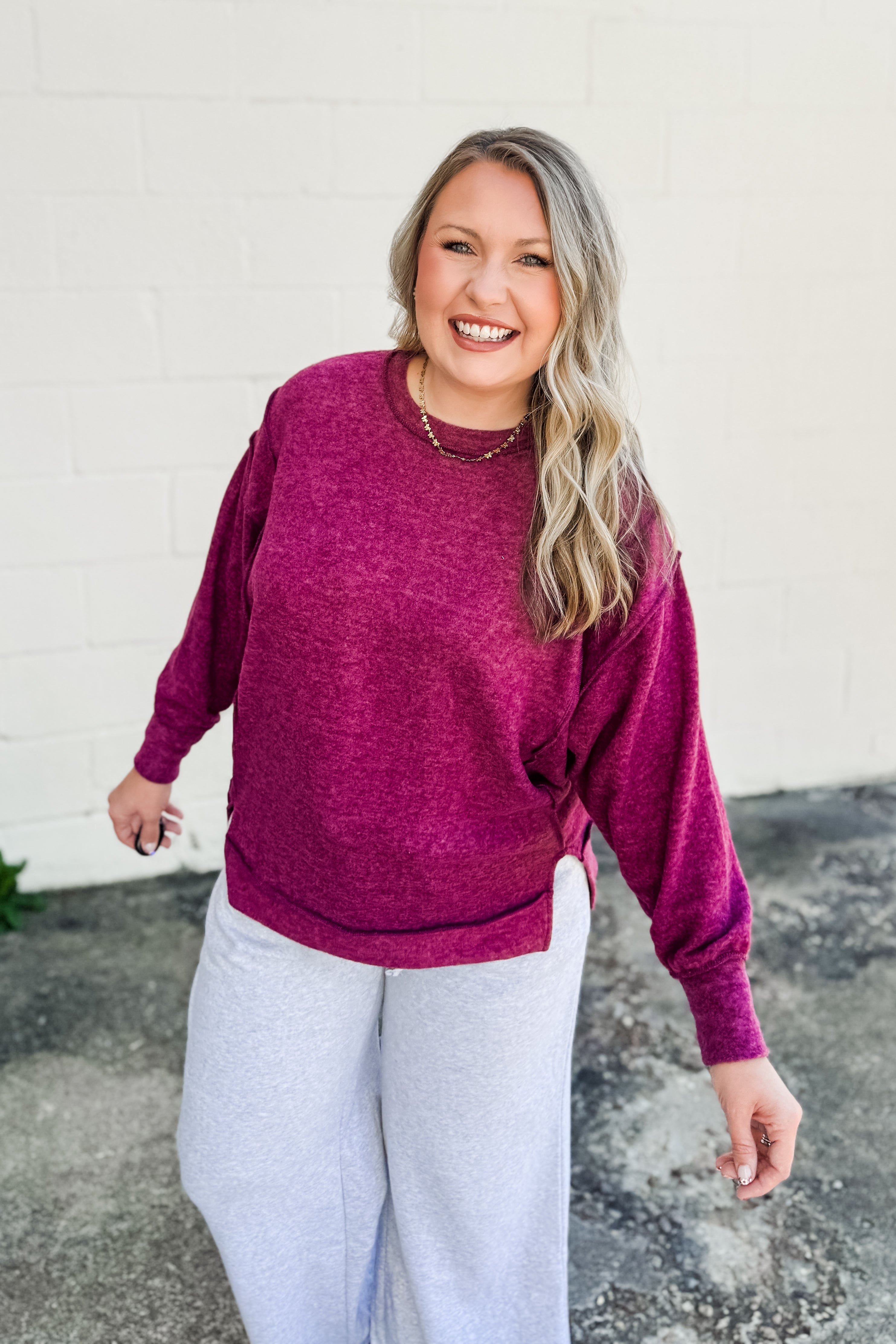 Casual Day Oversized Sweater Top, Eggplant