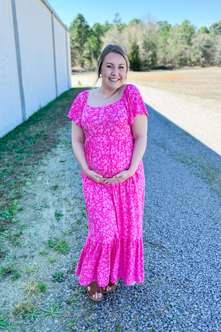 Trip To The Gardens Babydoll Maxi Dress, Pink