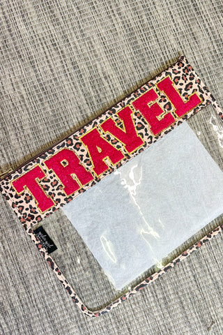 TRAVEL Oversized Clear Pouch, Leopard