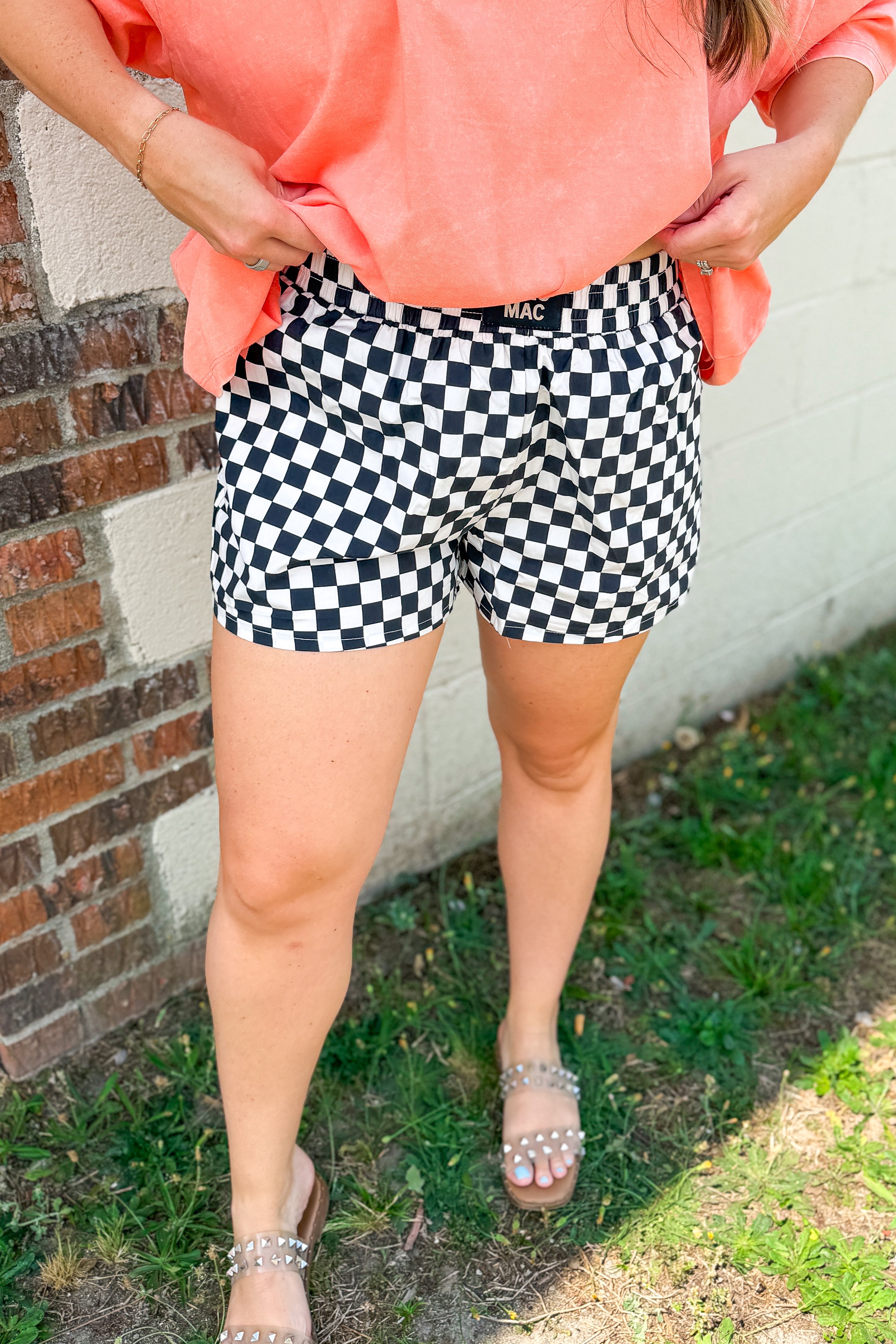 Lulu Mac Checkered Boxer Shorts, Black/White