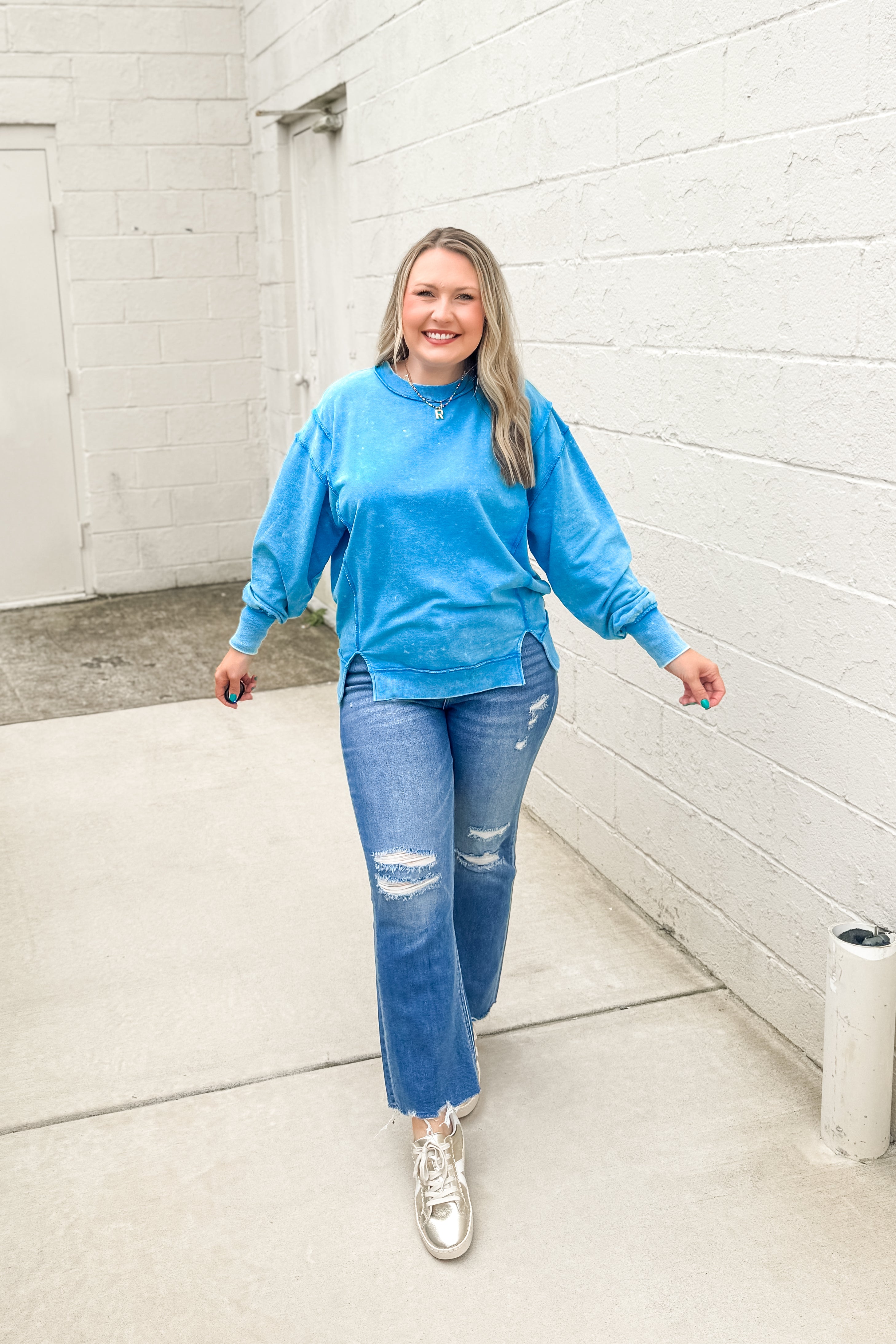 Everly Acid Wash Pullover Top, Deep Sky | Sew Southern Designs
