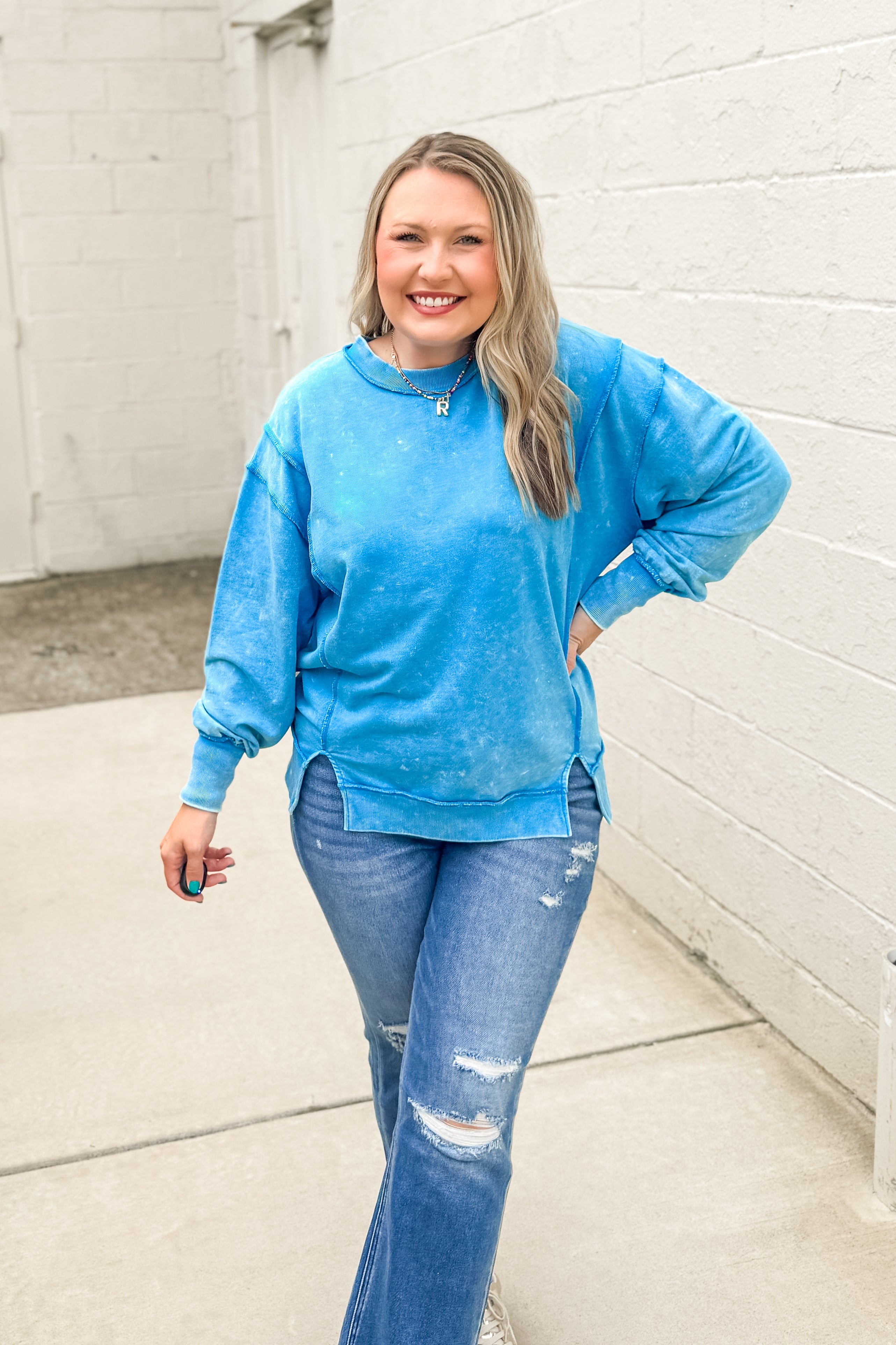 Everly Acid Wash Pullover Top, Deep Sky | Sew Southern Designs