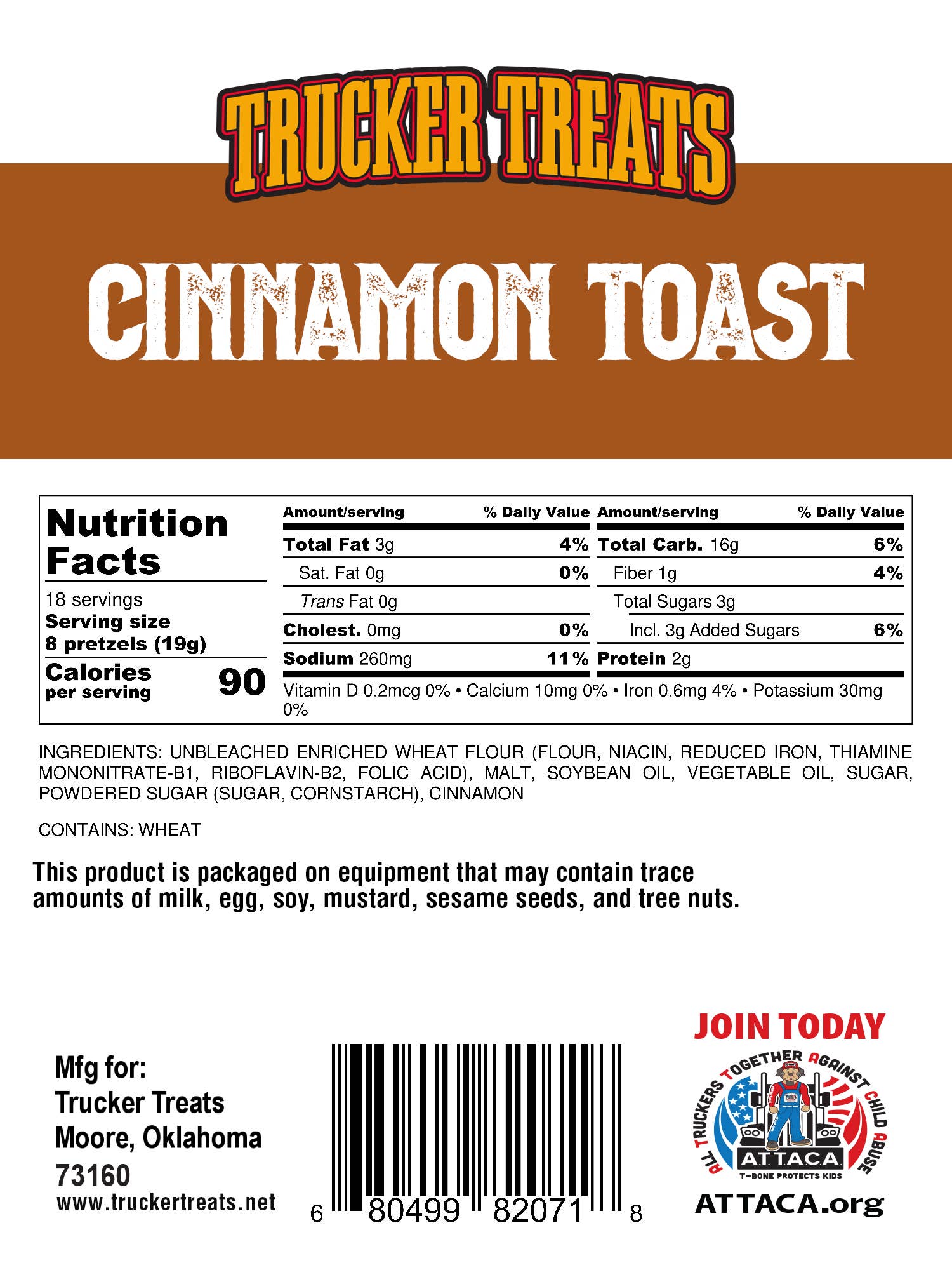 Trucker Treats Gourmet Pretzels 12oz, Cinnamon Toast