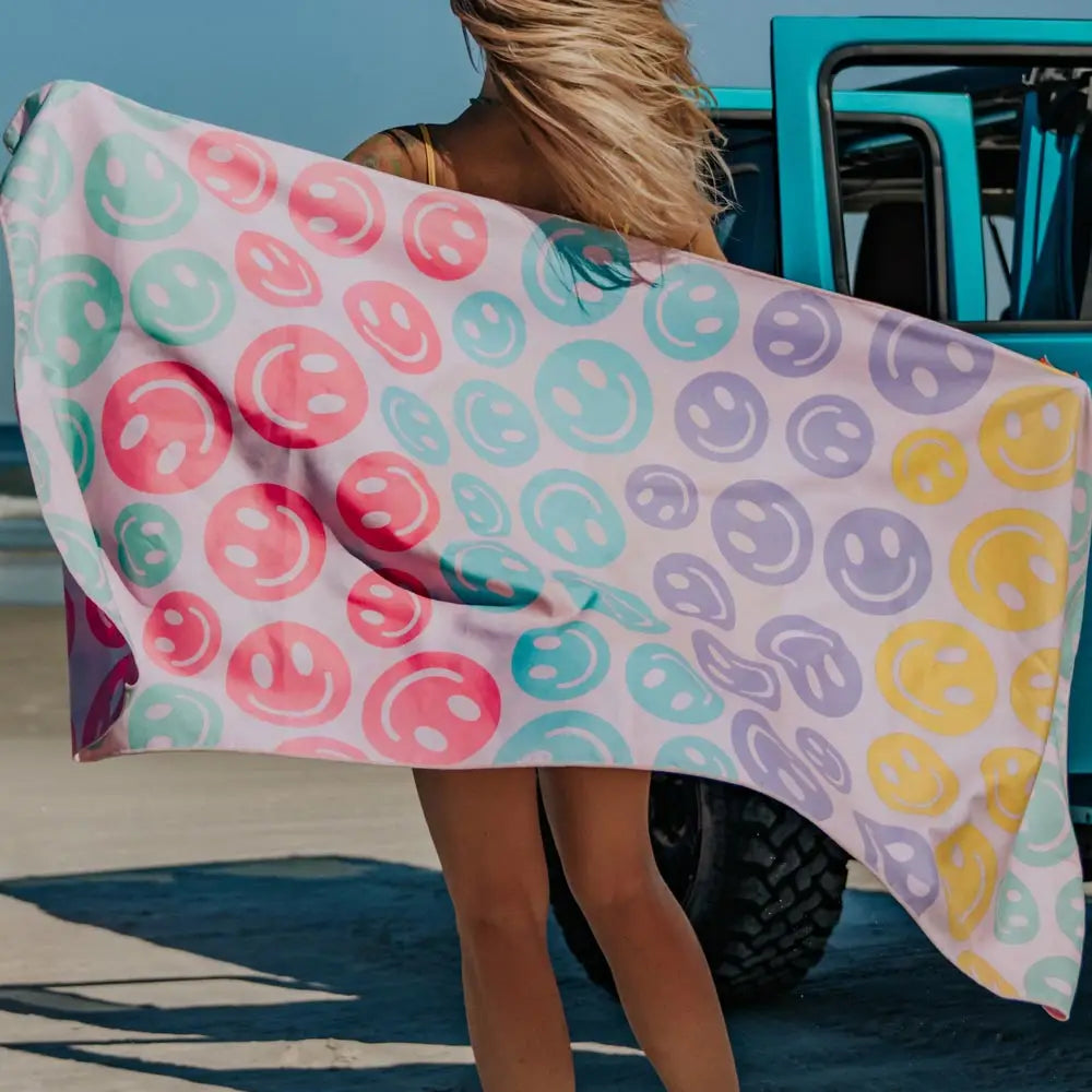 Pastel Happy Face Quick Dry Beach Towel