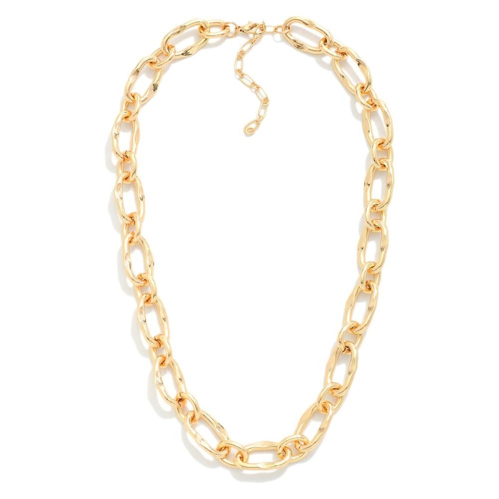 Gold Tone Paper Clip Chain Link Necklace, Gold