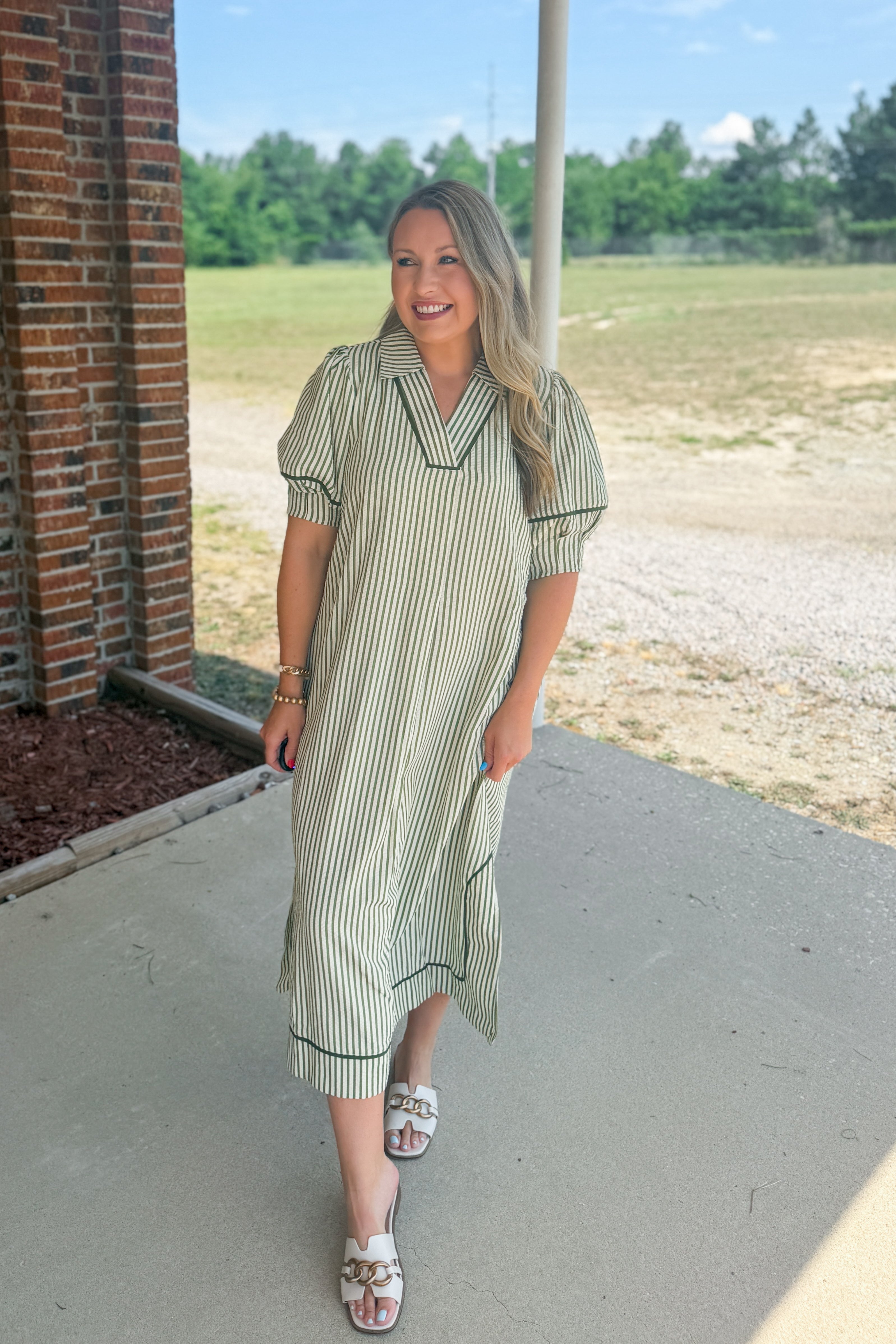 Olive Grove Stripe Midi Dress