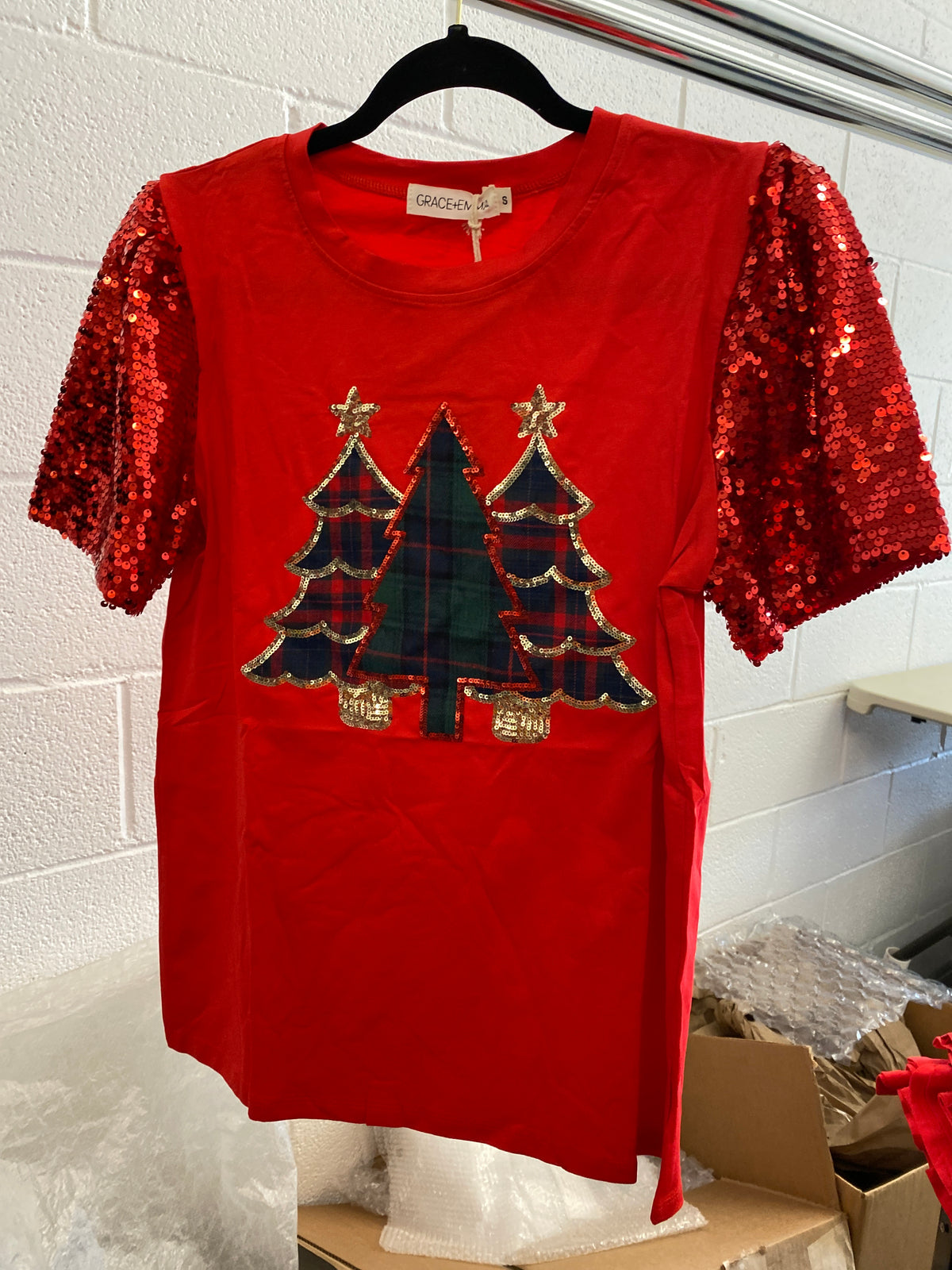 Festive Forest with Sequin Sleeves, Red