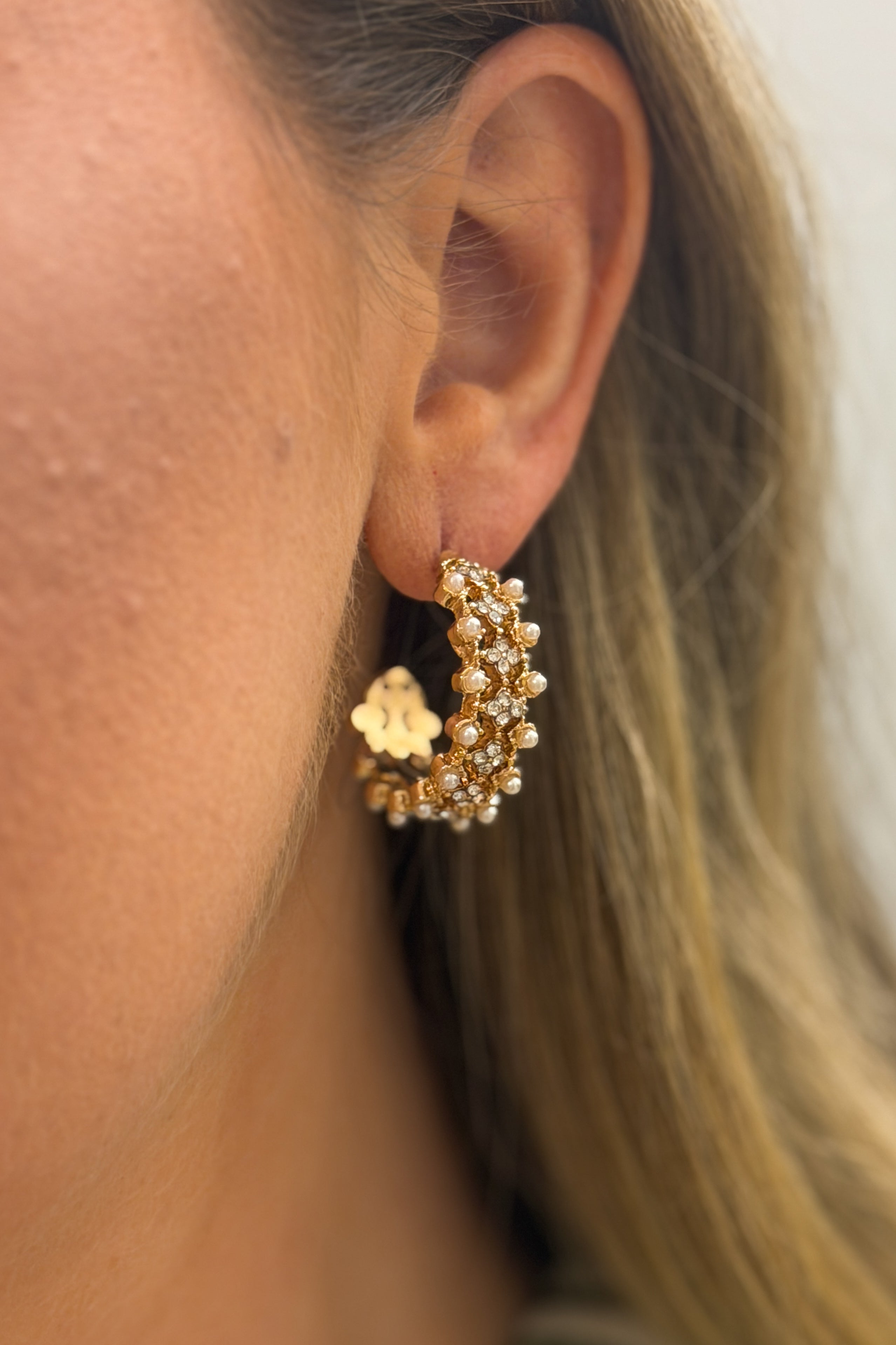 Gold Rhinestone 1" Hoop Earring