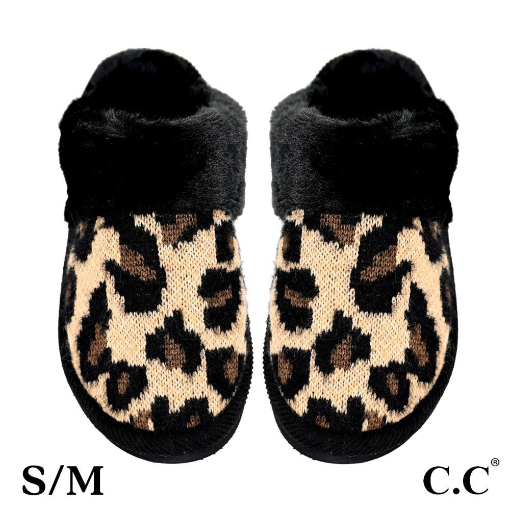 Knit Leopard Print Slippers