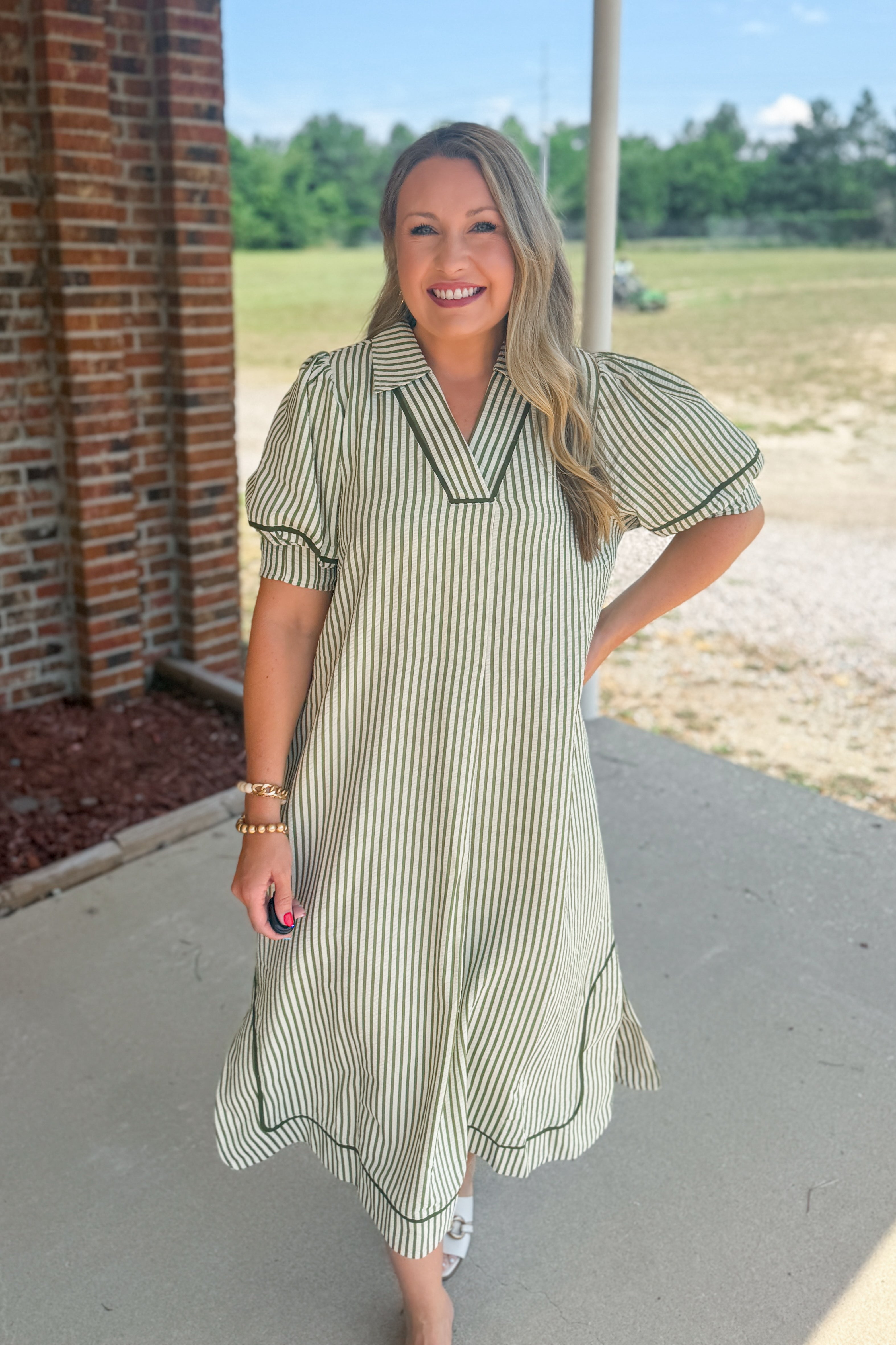 Olive Grove Stripe Midi Dress