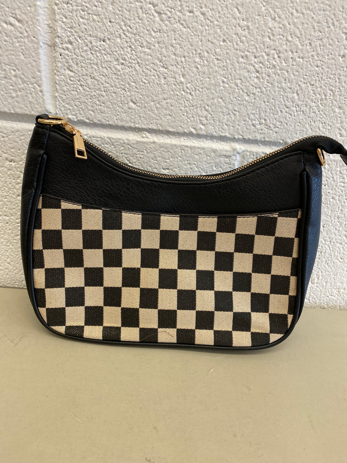 Checkered Accent Purse Bag, Black