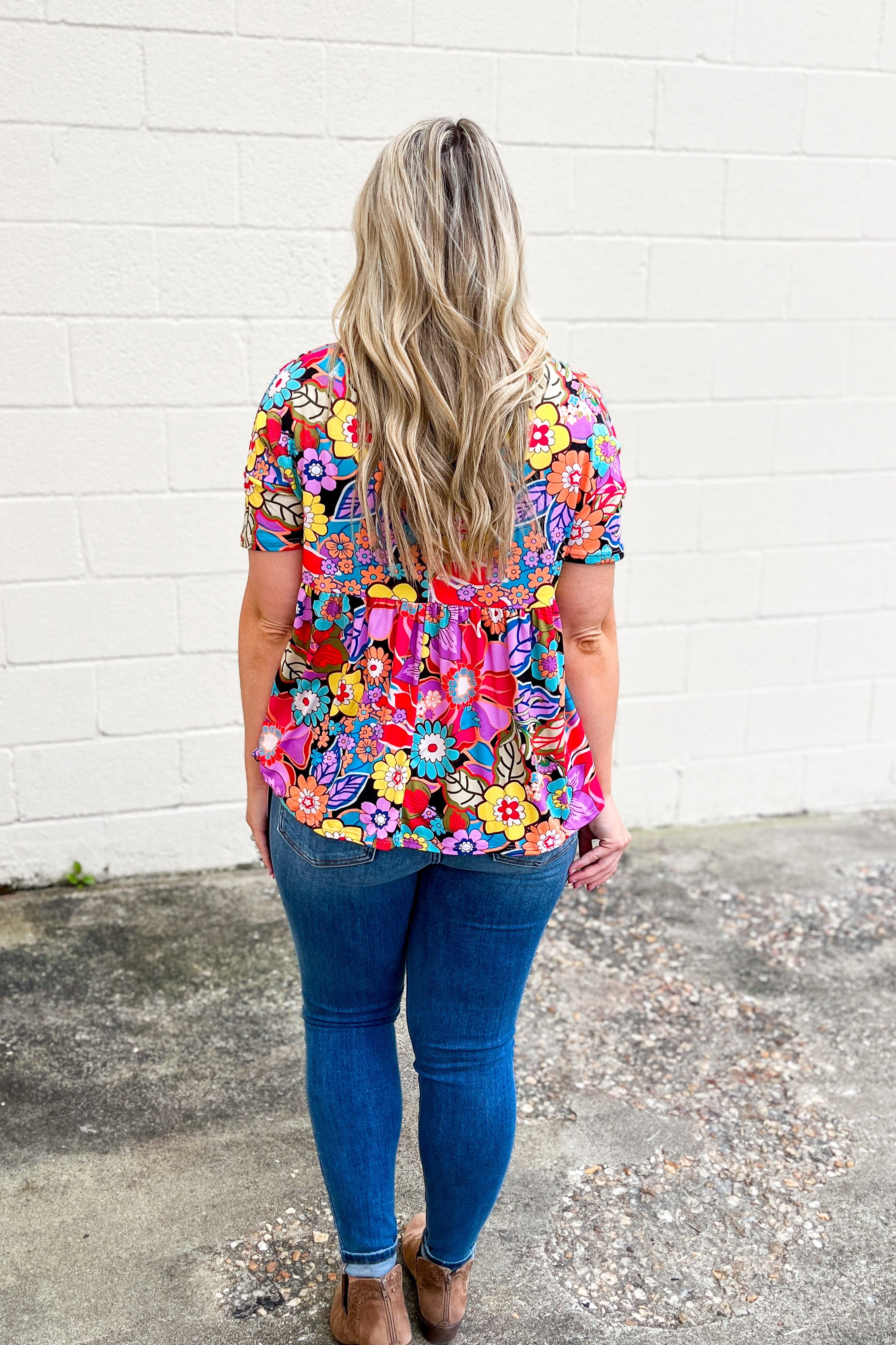 Stand Out Retro Floral Babydoll Top, Black