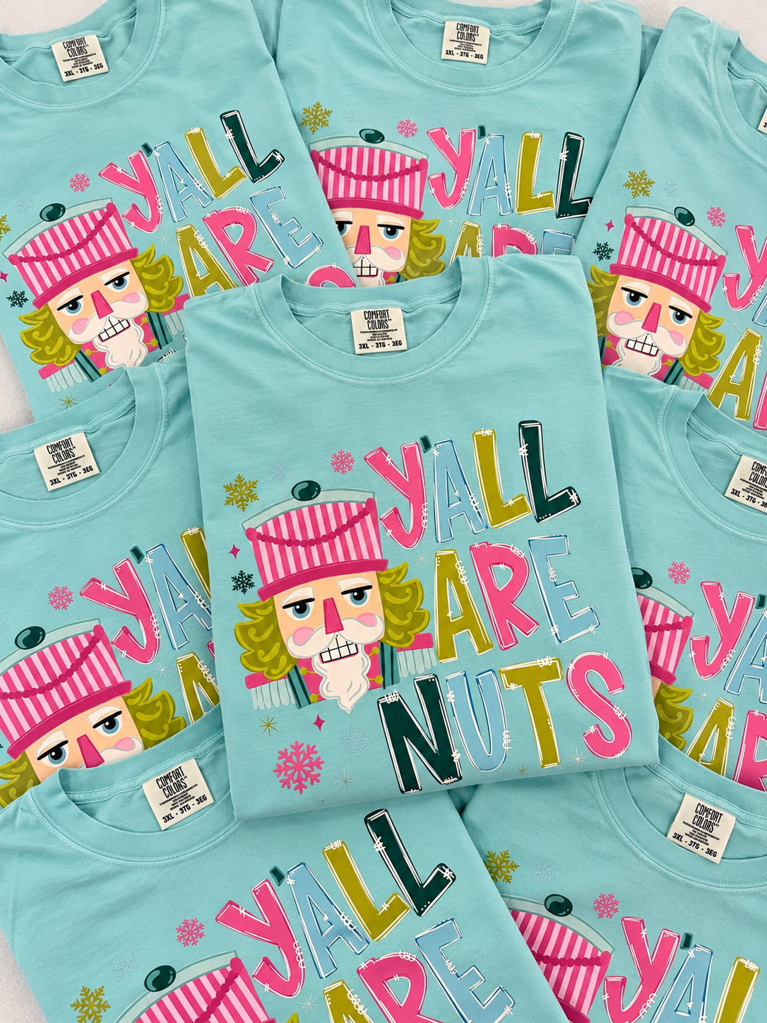 Y'all Are Nuts Colorful Nutcracker Graphic Tee, Chalky Mint