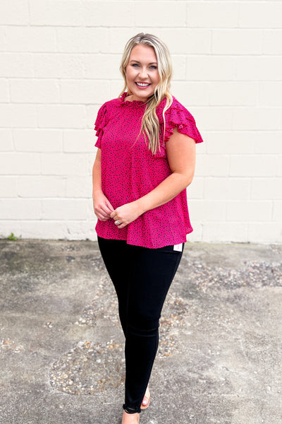 Not This Time Leopard Ruffle Sleeve Top, Pink