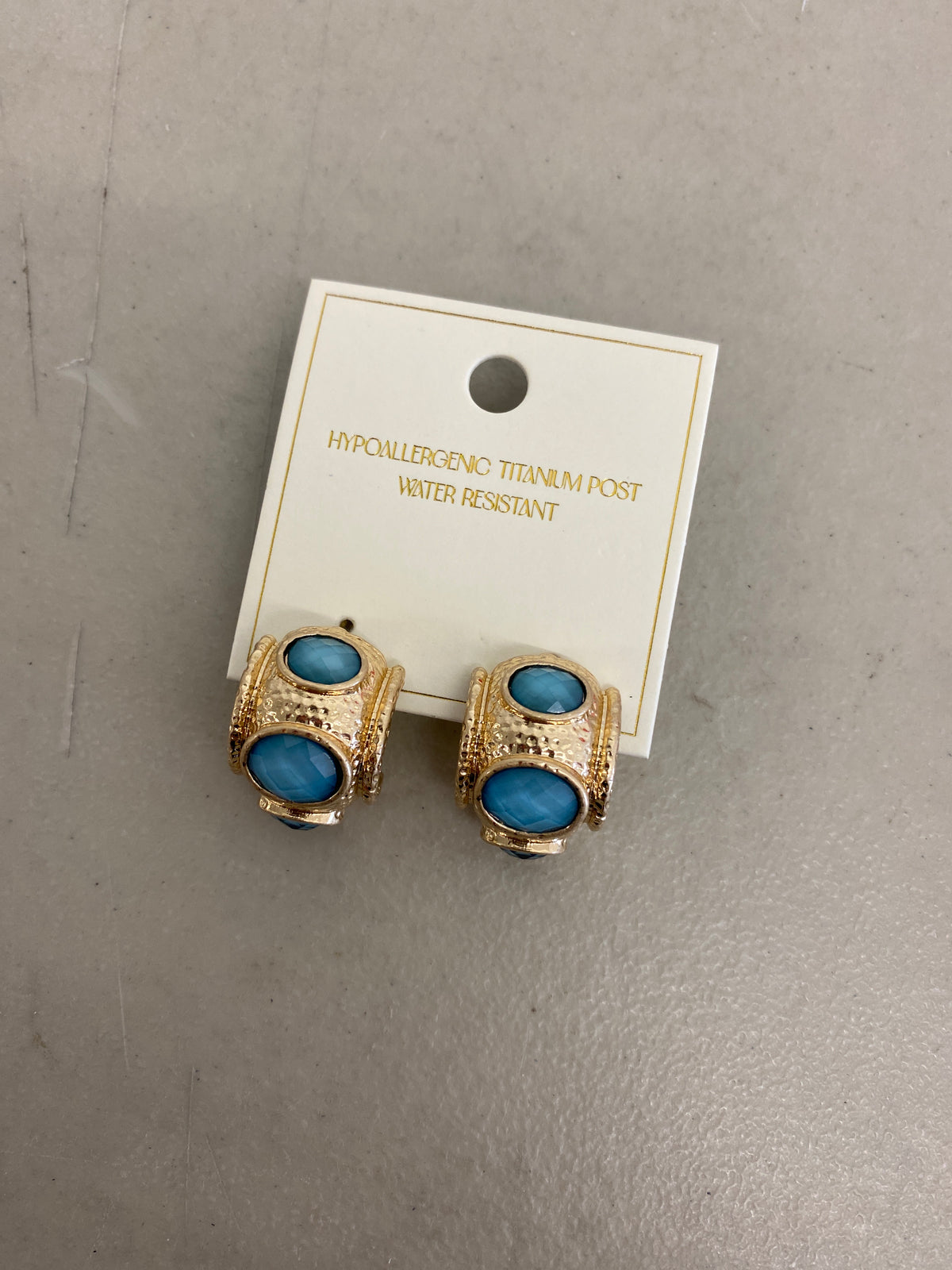 Antique Bold Faceted Stone Hoops, Teal/Gold