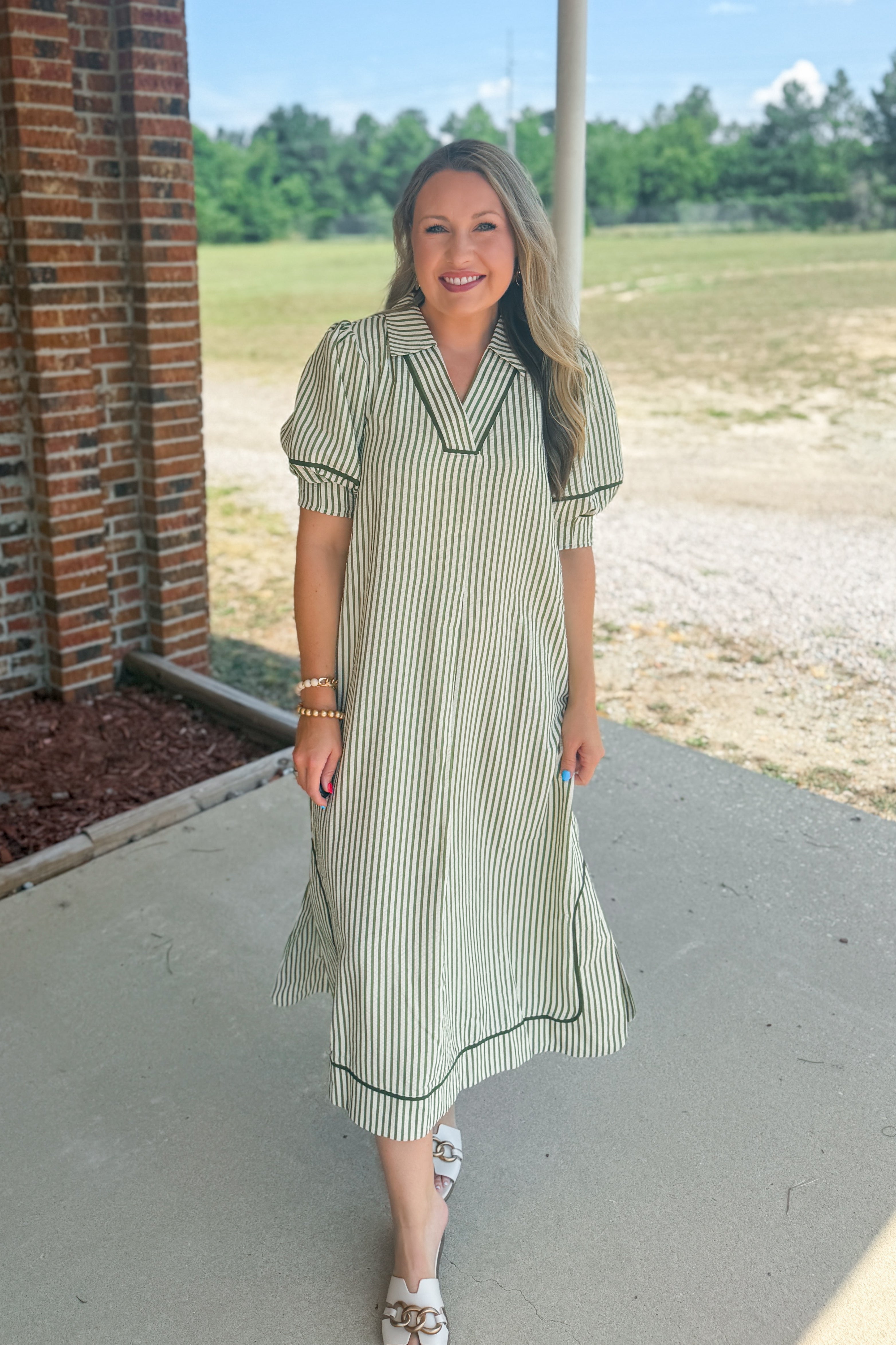 Olive Grove Stripe Midi Dress
