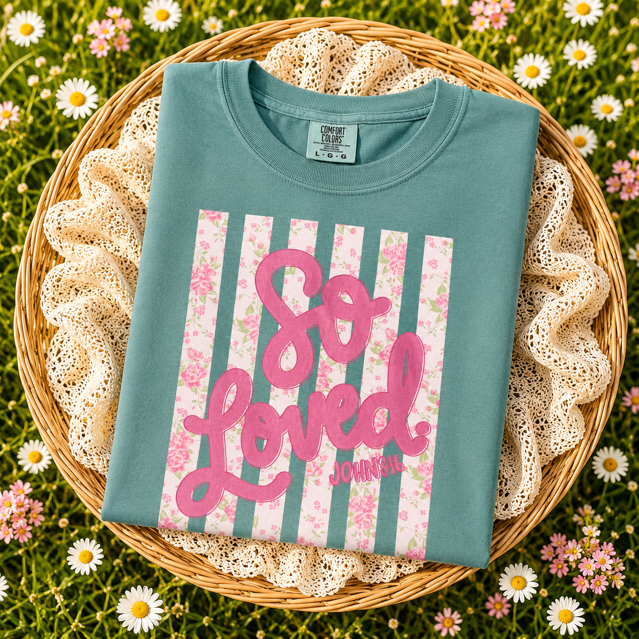 PREORDER: So Loved Floral Graphic Tee, Seafoam