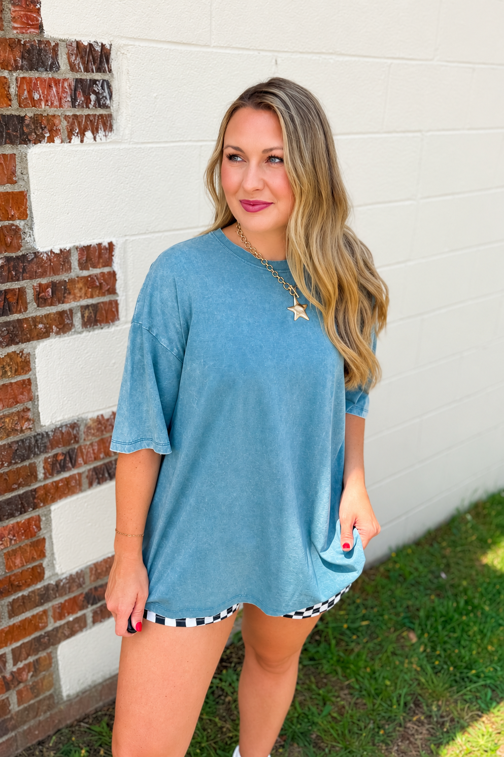 What You Are Oversized Acid Wash Top, Ash Blue