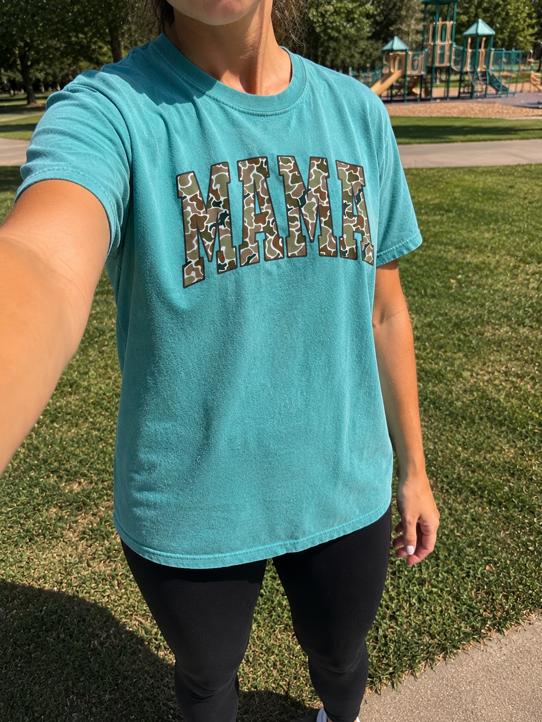 PREORDER: Mama Camo Graphic Tee, Seafoam