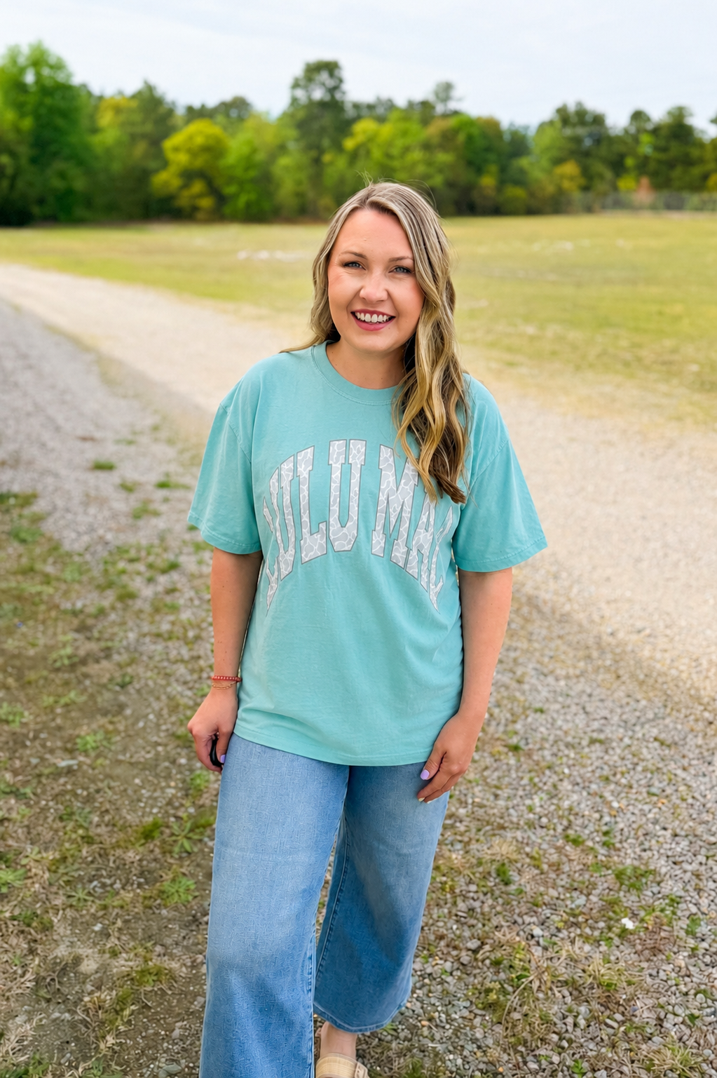Lulu Mac Grey Camo Logo Tee, Chalky Mint