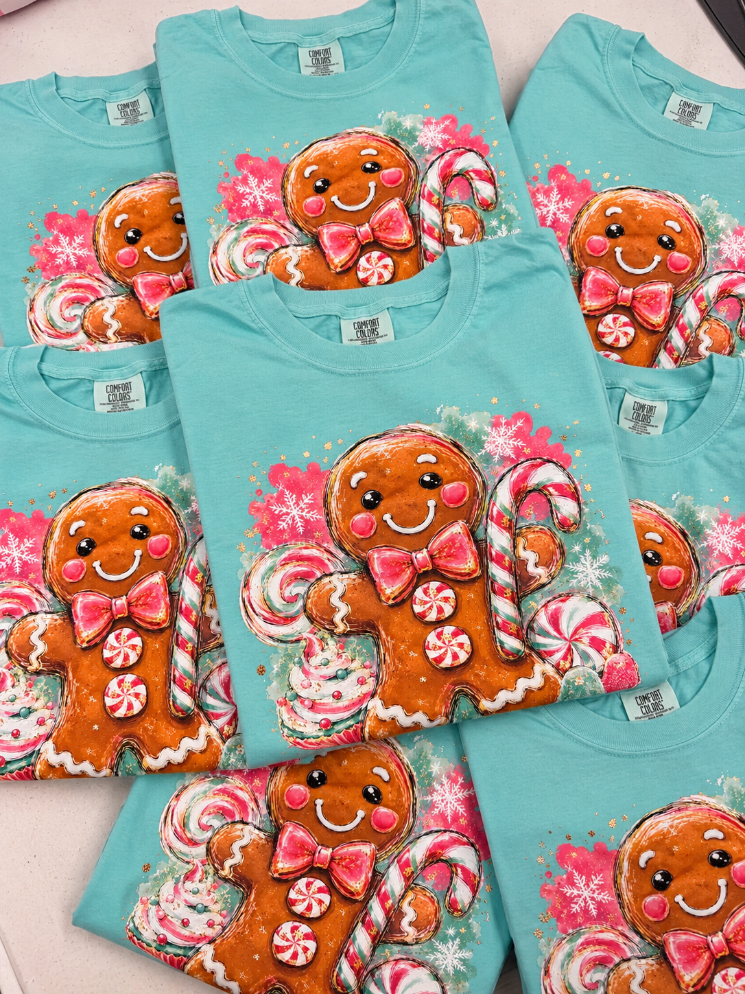Colorful Gingerbread Graphic Tee, Chalky Mint