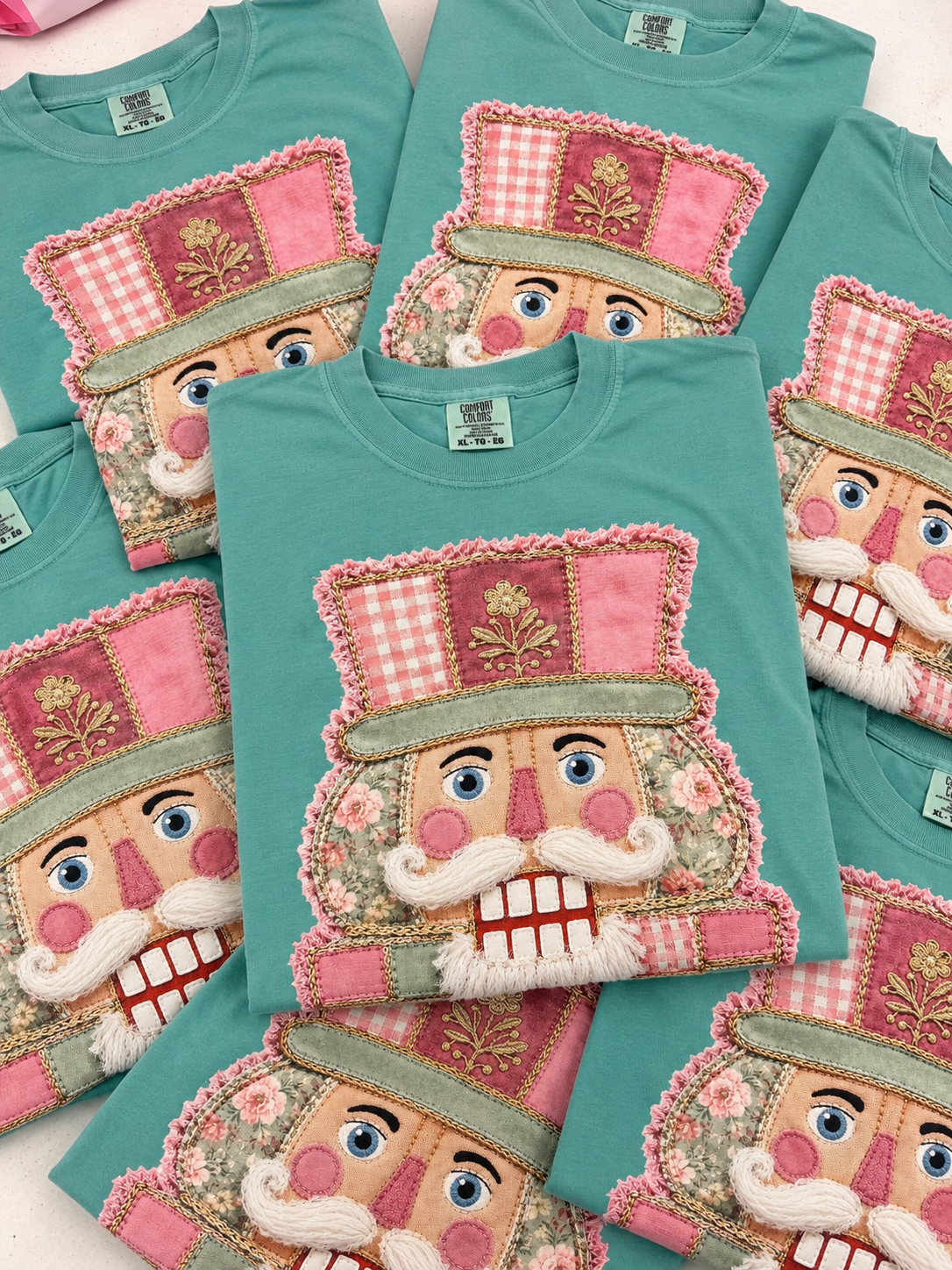 *FAUX* Patchwork Nutcracker Graphic Tee, Seafoam