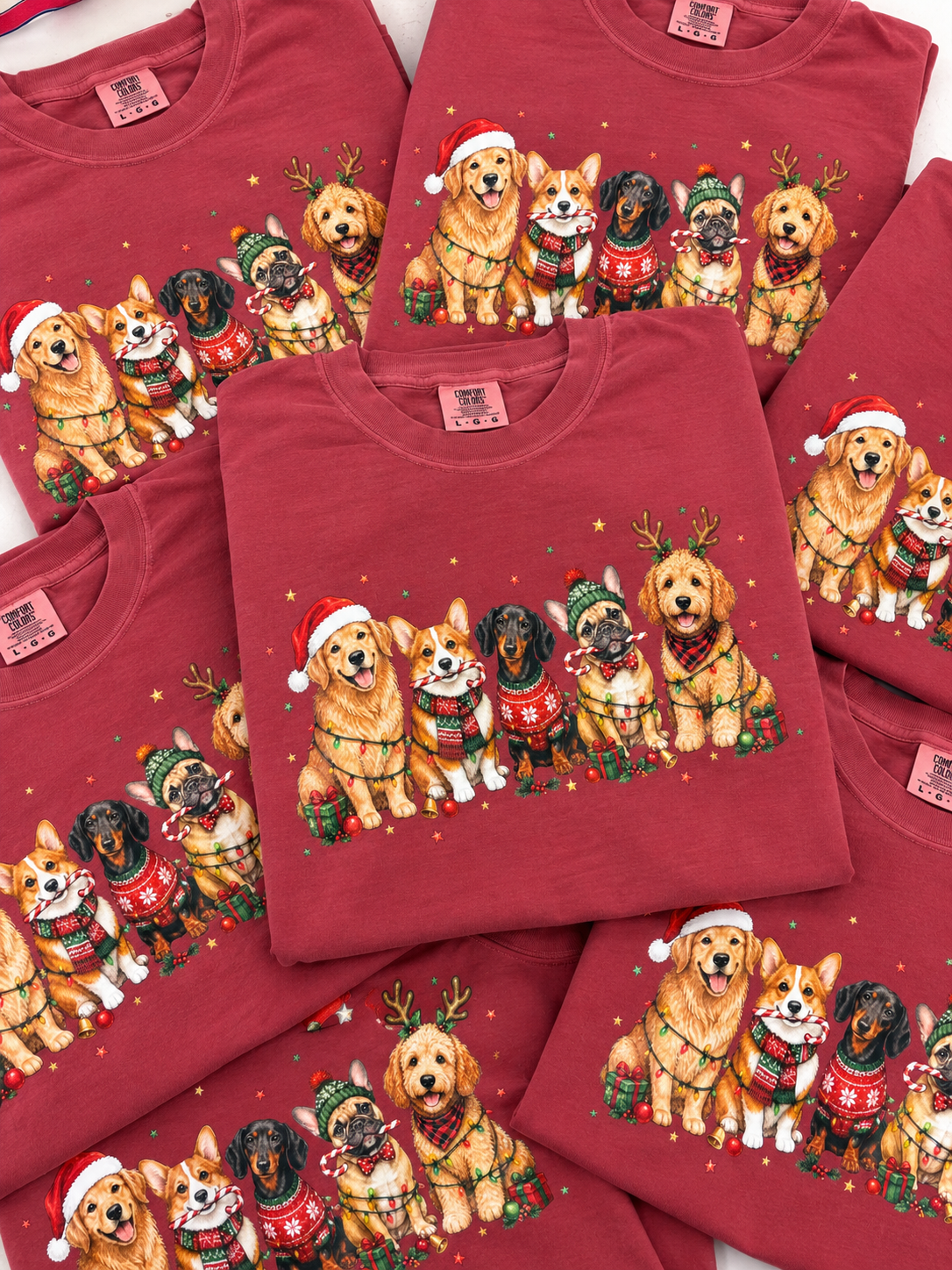 Christmas Dogs Graphic Tee, Brick