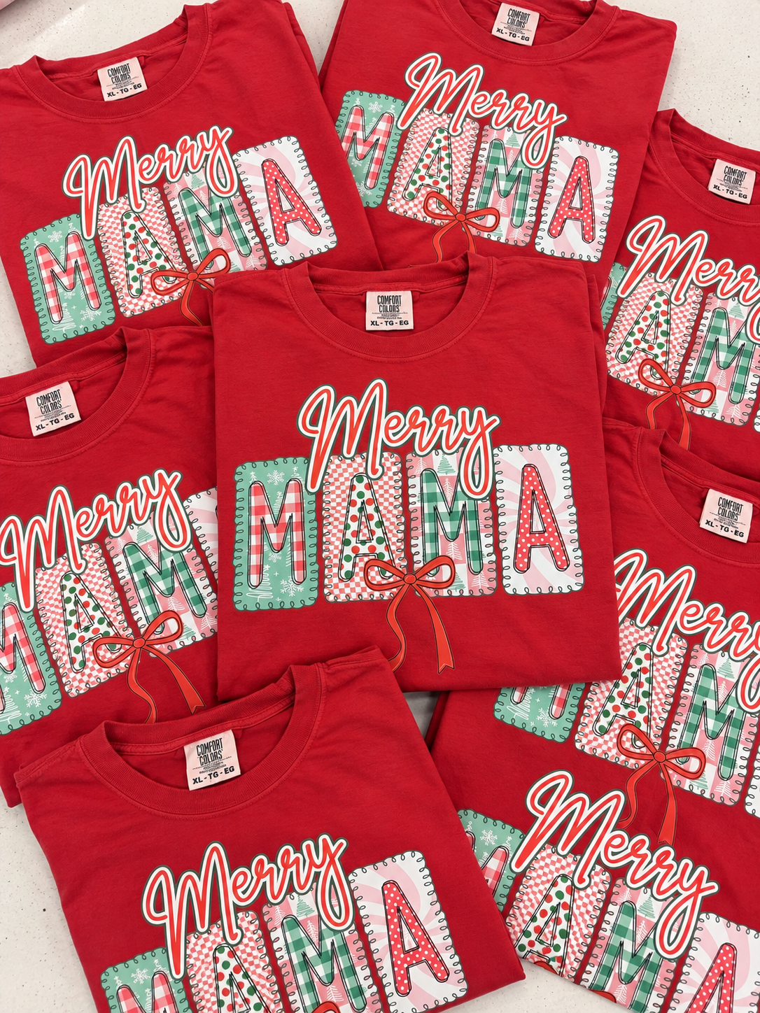 Merry Mama Christmas Blocks Graphic Tee, Red