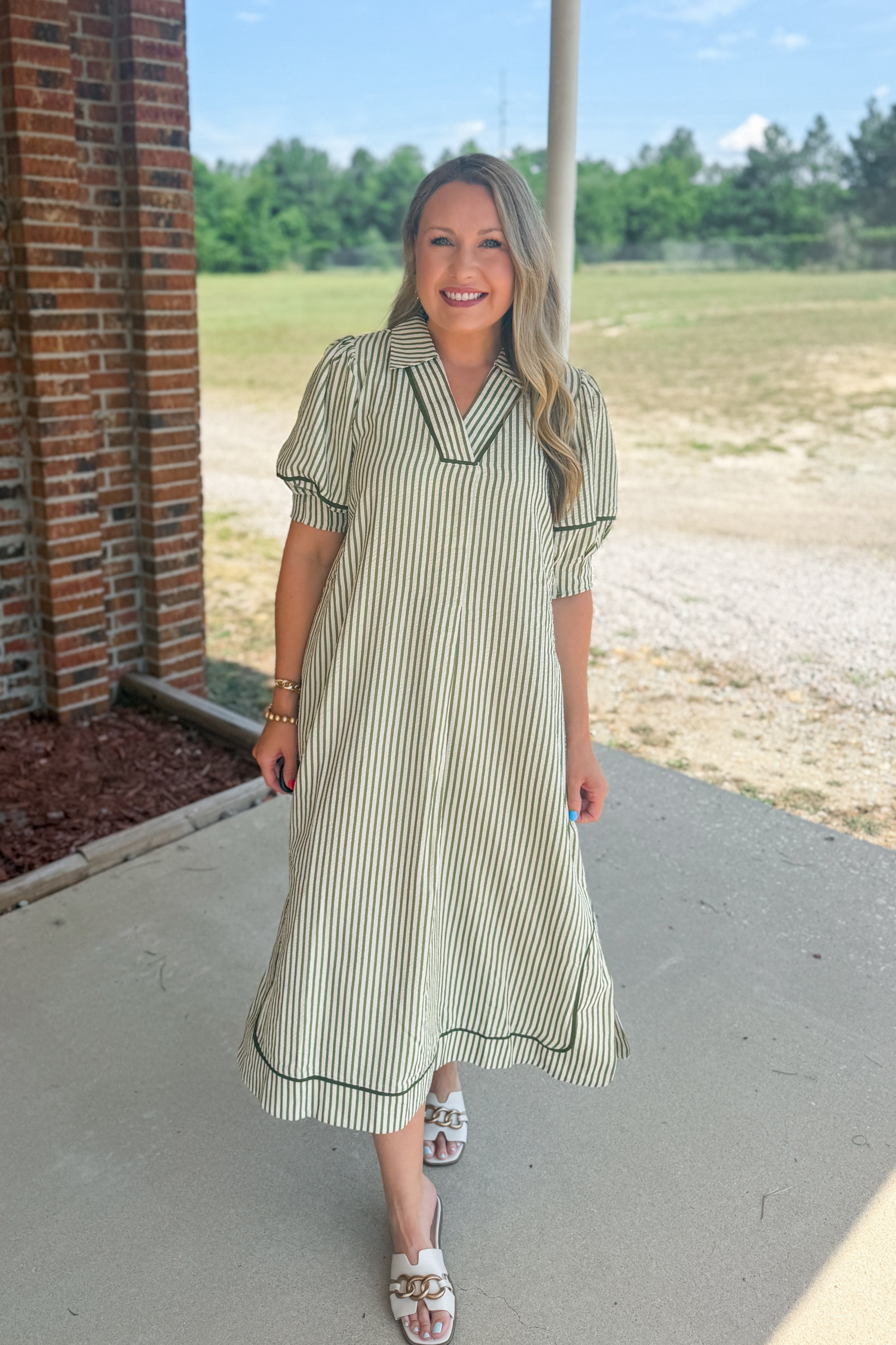 Olive Grove Stripe Midi Dress