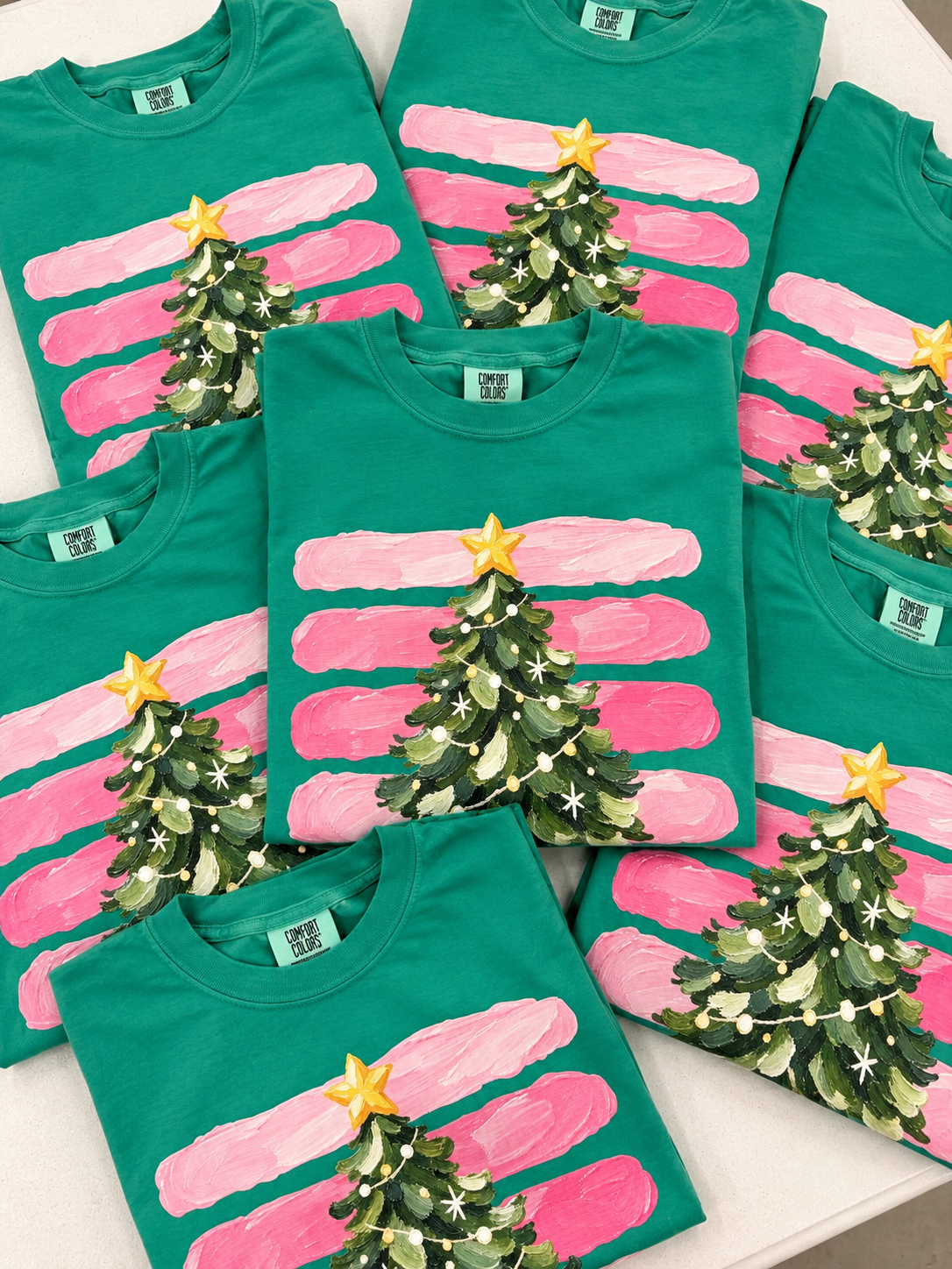Painted Tree Pink Stripes Graphic Tee, Island Green