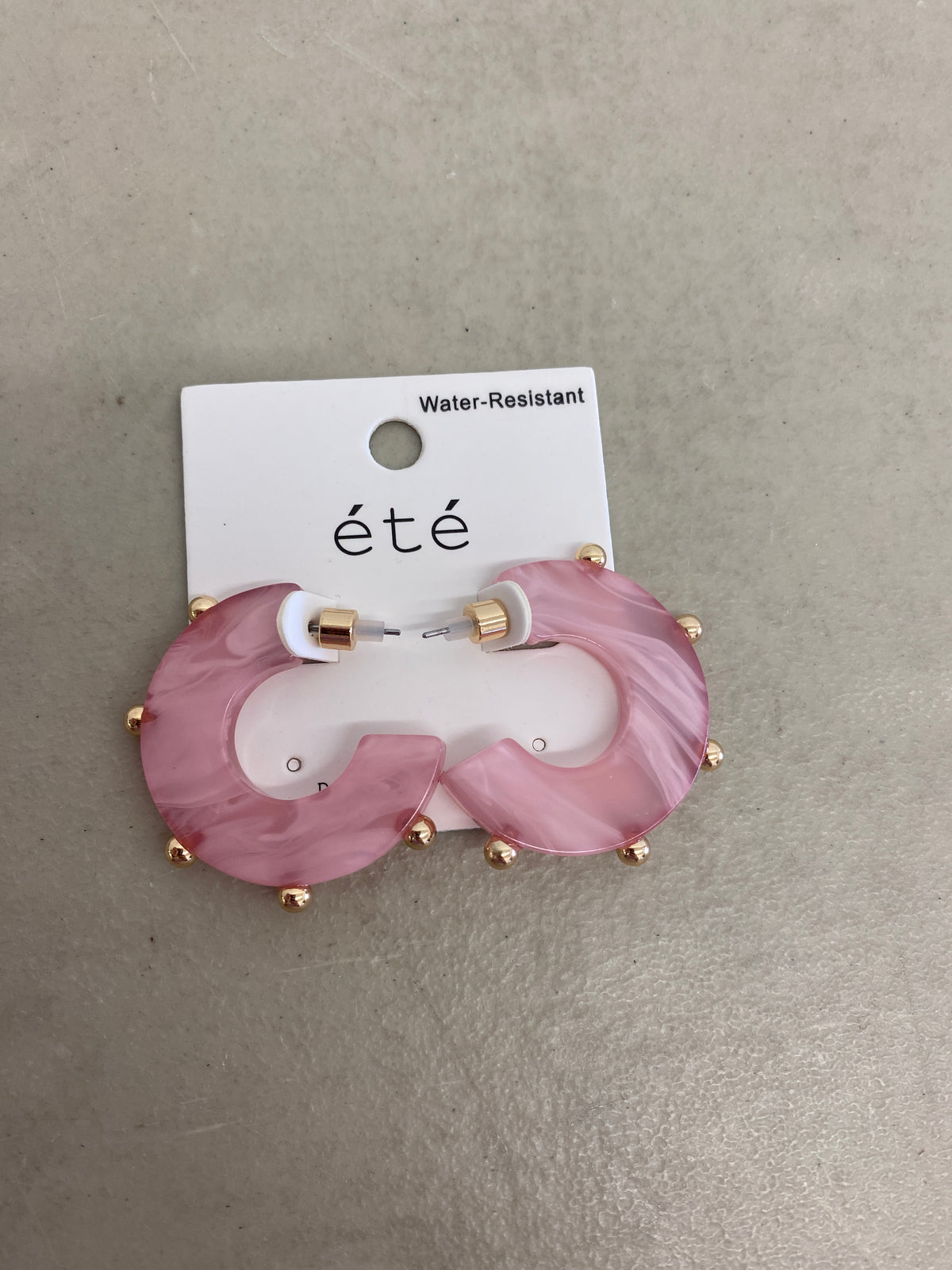Acrylic Hoop Earrings with Gold Accent, Pink
