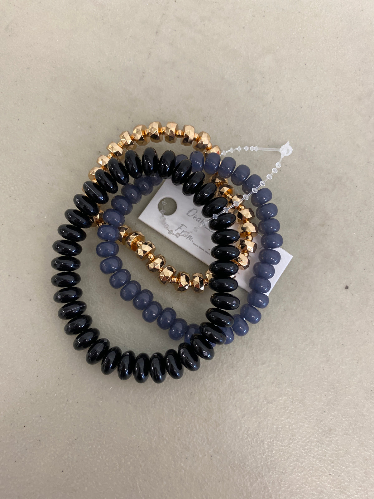 3 Row Multi Bead Bracelet, Grey/Gold