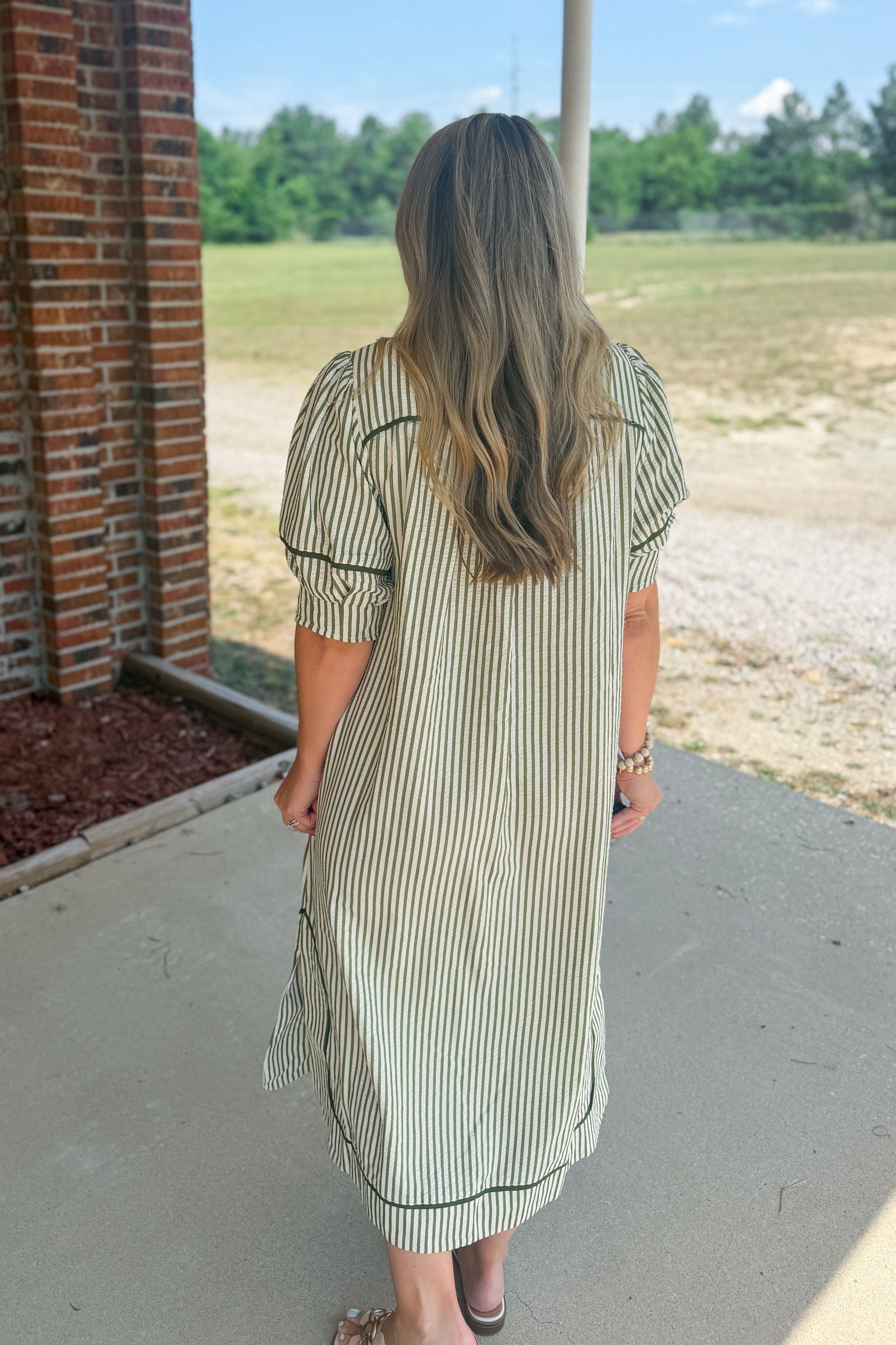 Olive Grove Stripe Midi Dress