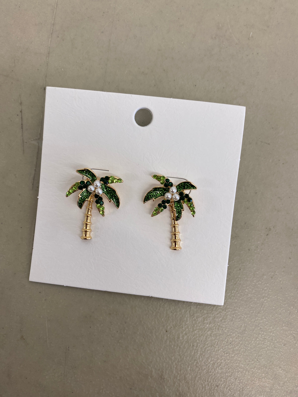 Palm Tree Earrings, Green/Gold