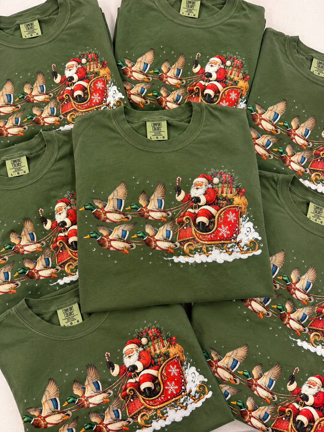 Flying Ducks Santa Sleigh Graphic Tee, Moss