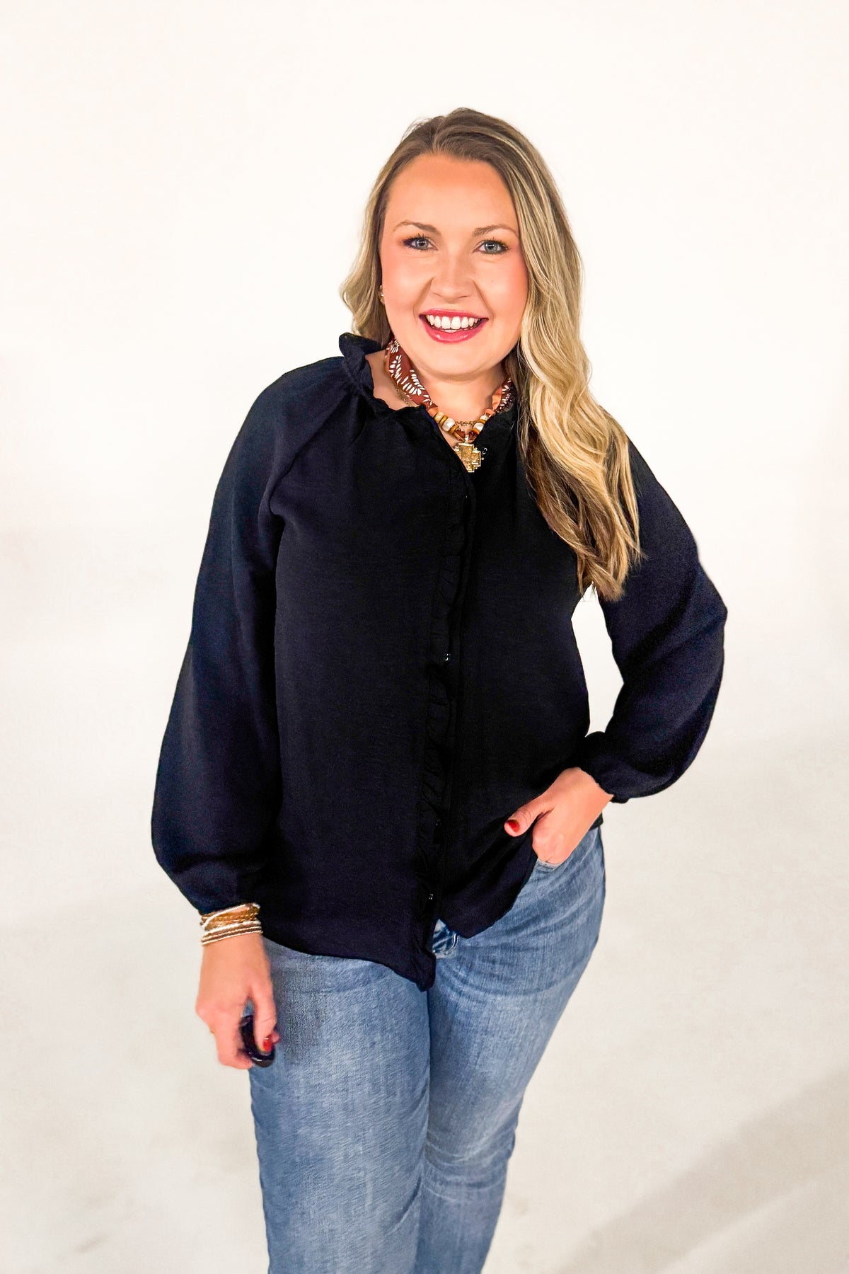 Ruffled Elegance Blouse Top, Black | Sew Southern Designs